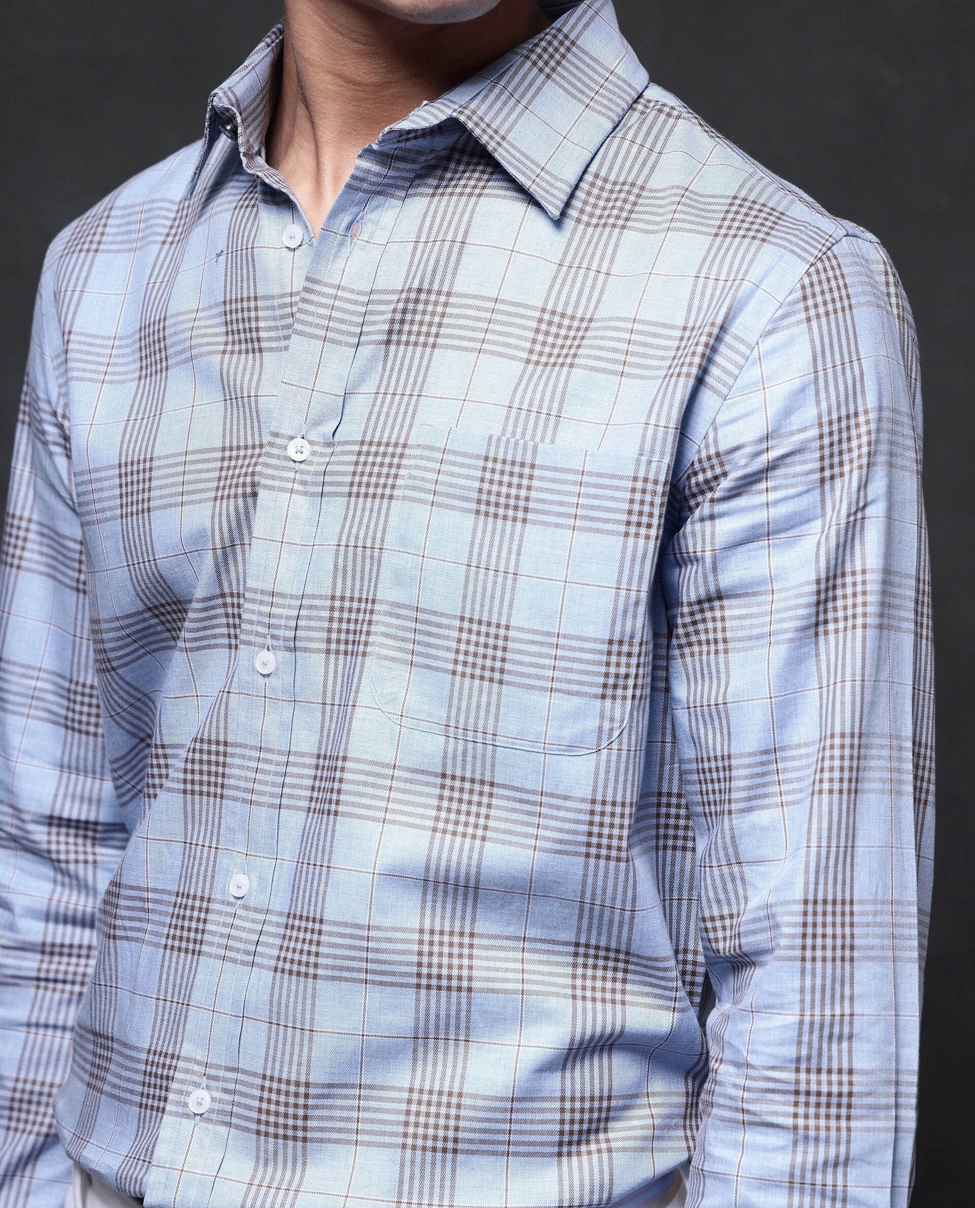 Rare Rabbit Men's Mead Blue Cotton Checked Print Regular Fit Full Sleeve Collared Shirt - Image 7