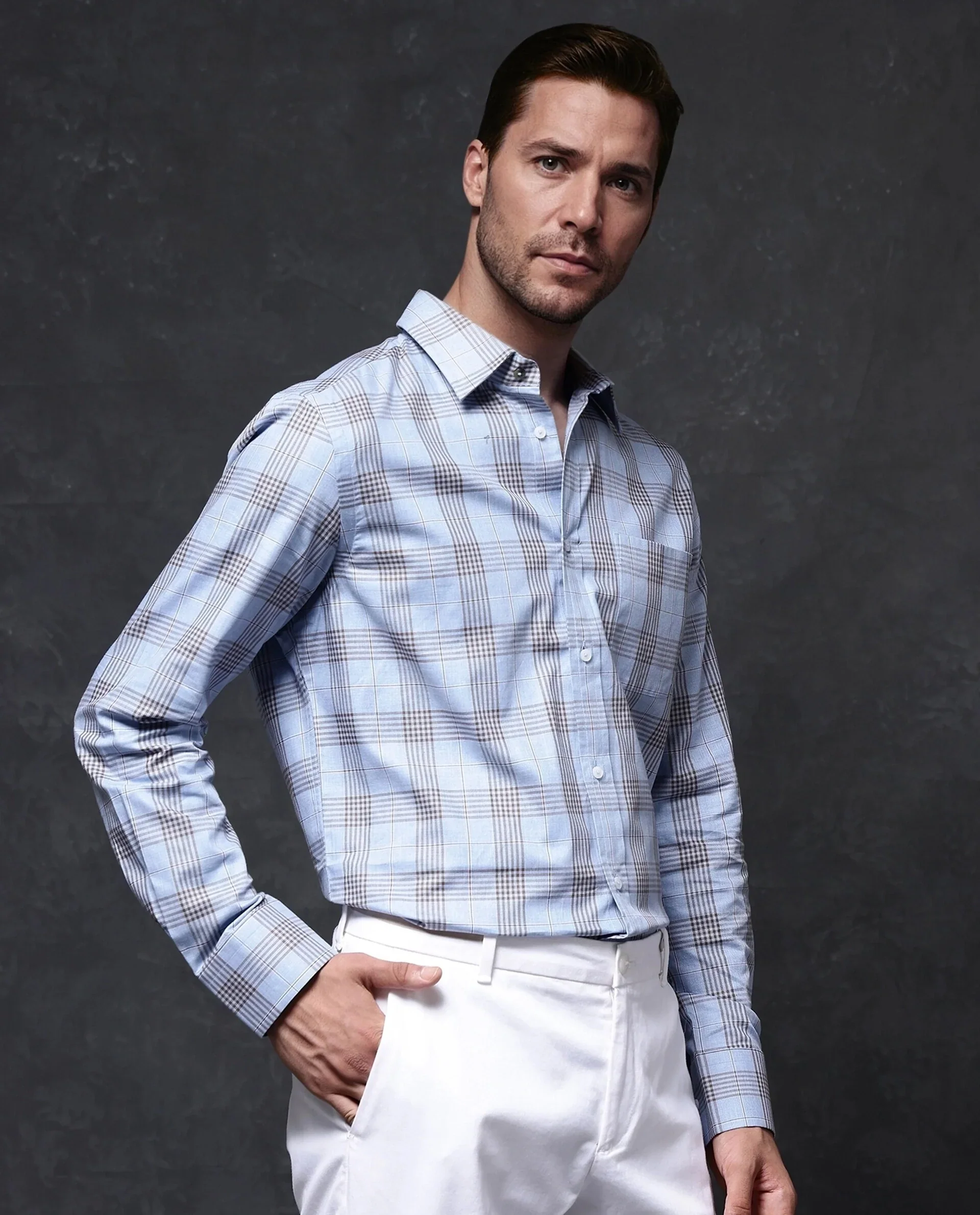Rare Rabbit Men's Mead Blue Cotton Checked Print Regular Fit Full Sleeve Collared Shirt - Image 8