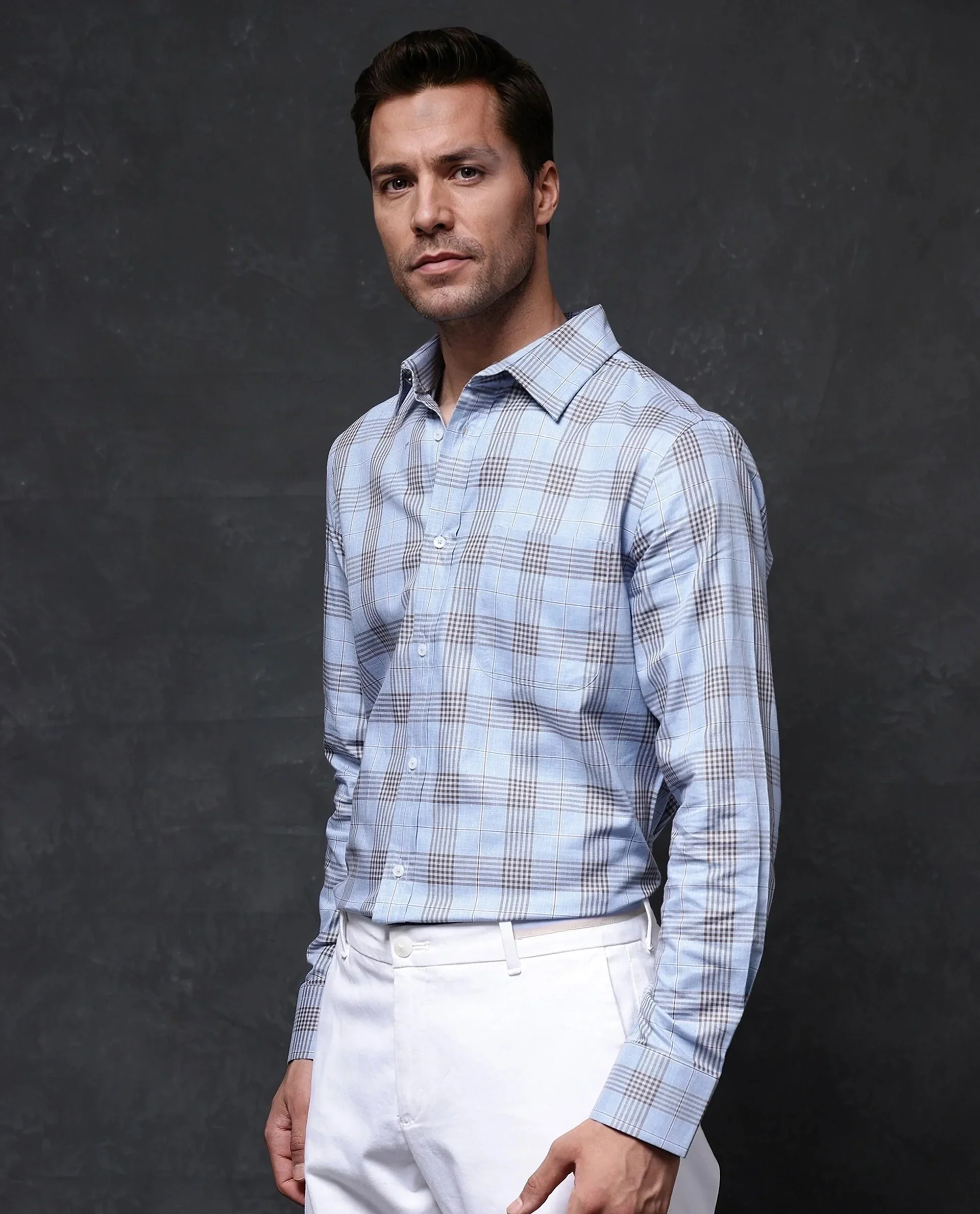 Rare Rabbit Men's Mead Blue Cotton Checked Print Regular Fit Full Sleeve Collared Shirt - Image 9