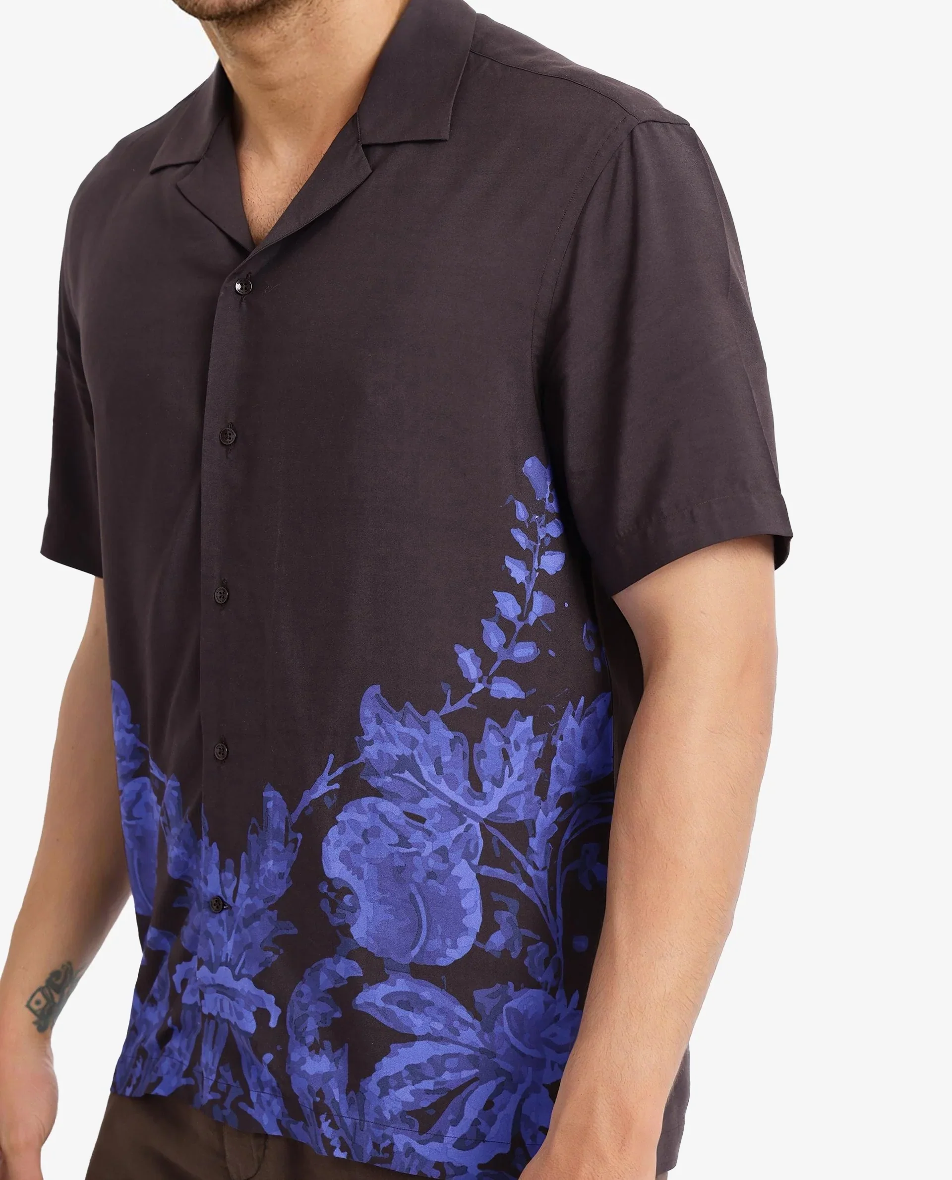 Rare Rabbit Men's Meb Dark Brown Viscose Printed Boxy Fit Half Sleeve Cuban Collar Shirt - Image 2