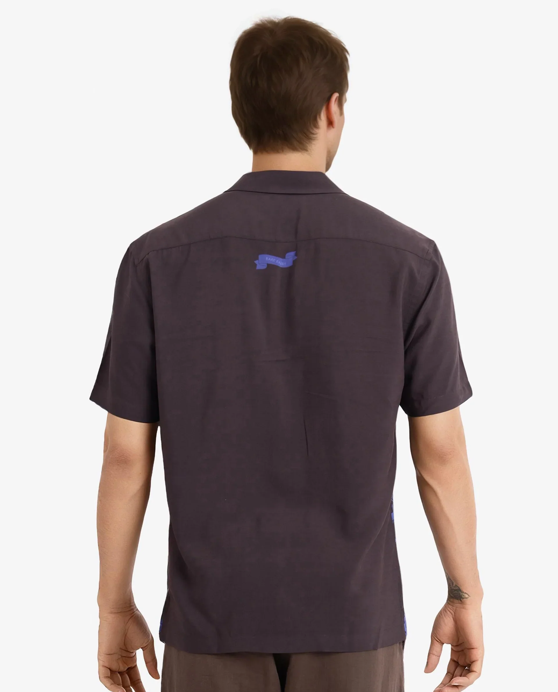 Rare Rabbit Men's Meb Dark Brown Viscose Printed Boxy Fit Half Sleeve Cuban Collar Shirt - Image 4