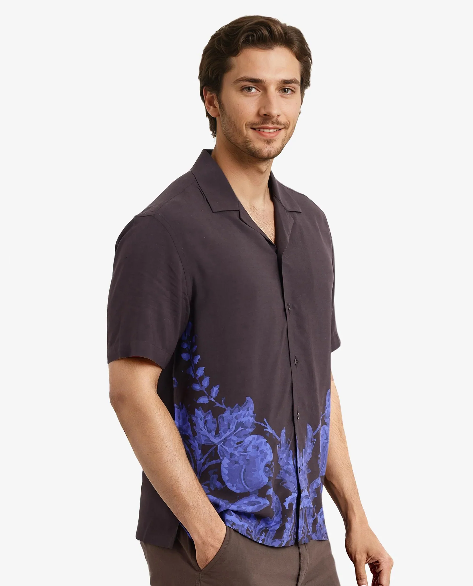 Rare Rabbit Men's Meb Dark Brown Viscose Printed Boxy Fit Half Sleeve Cuban Collar Shirt - Image 7