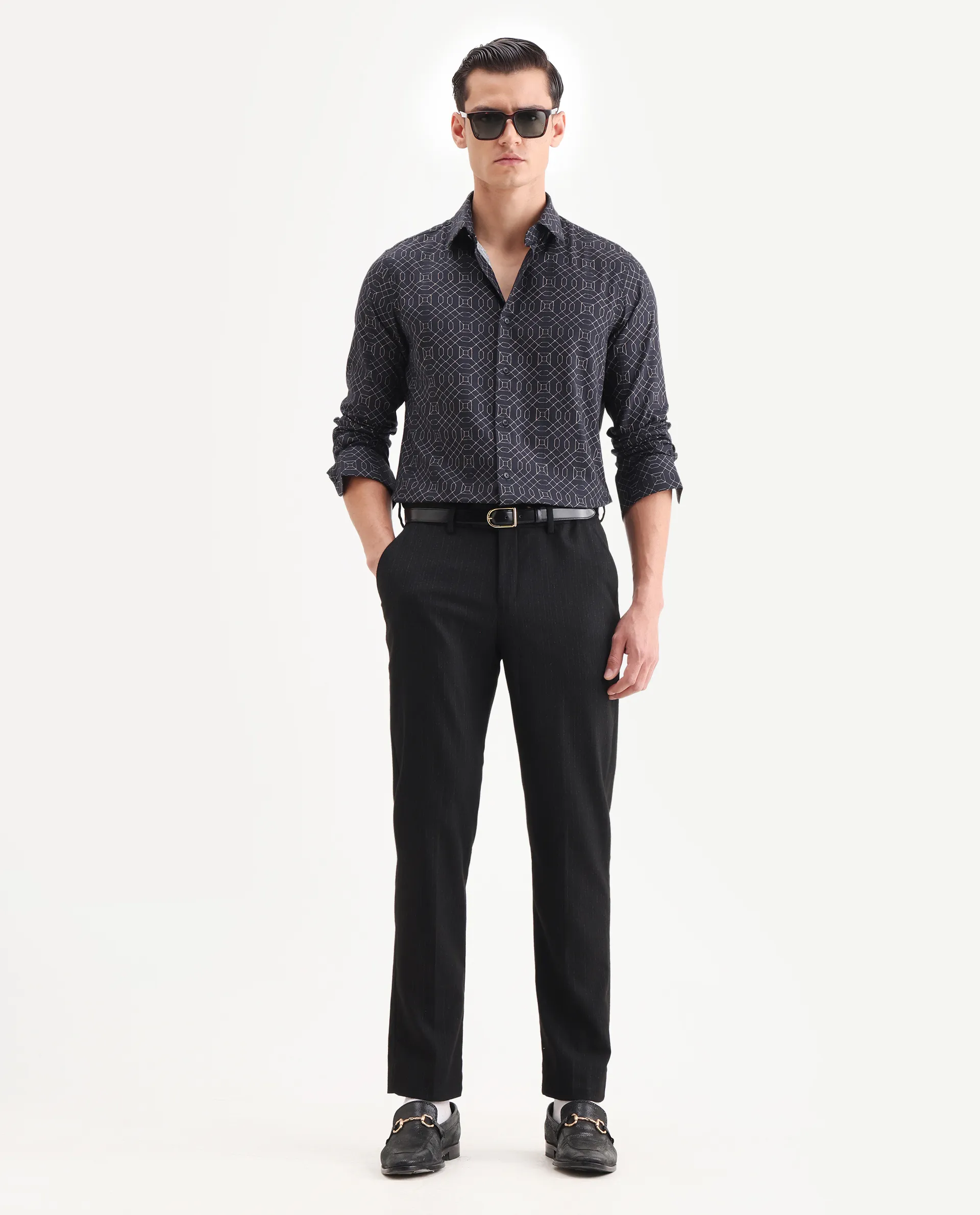 Rare Rabbit Men's Cotton Blend Geometric Print Regular Fit Full Sleeve Collared Shirt - Image 2