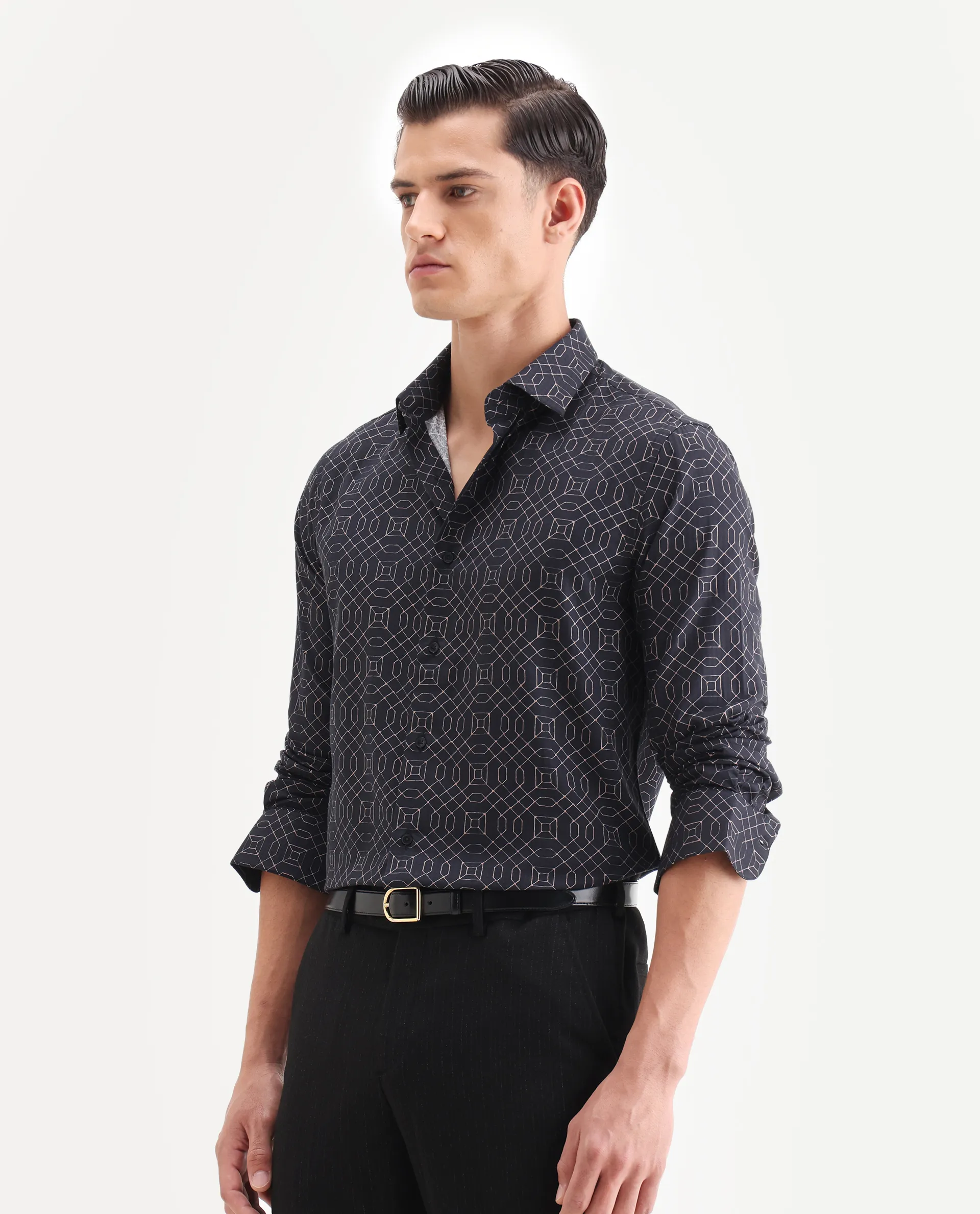 Rare Rabbit Men's Cotton Blend Geometric Print Regular Fit Full Sleeve Collared Shirt - Image 5