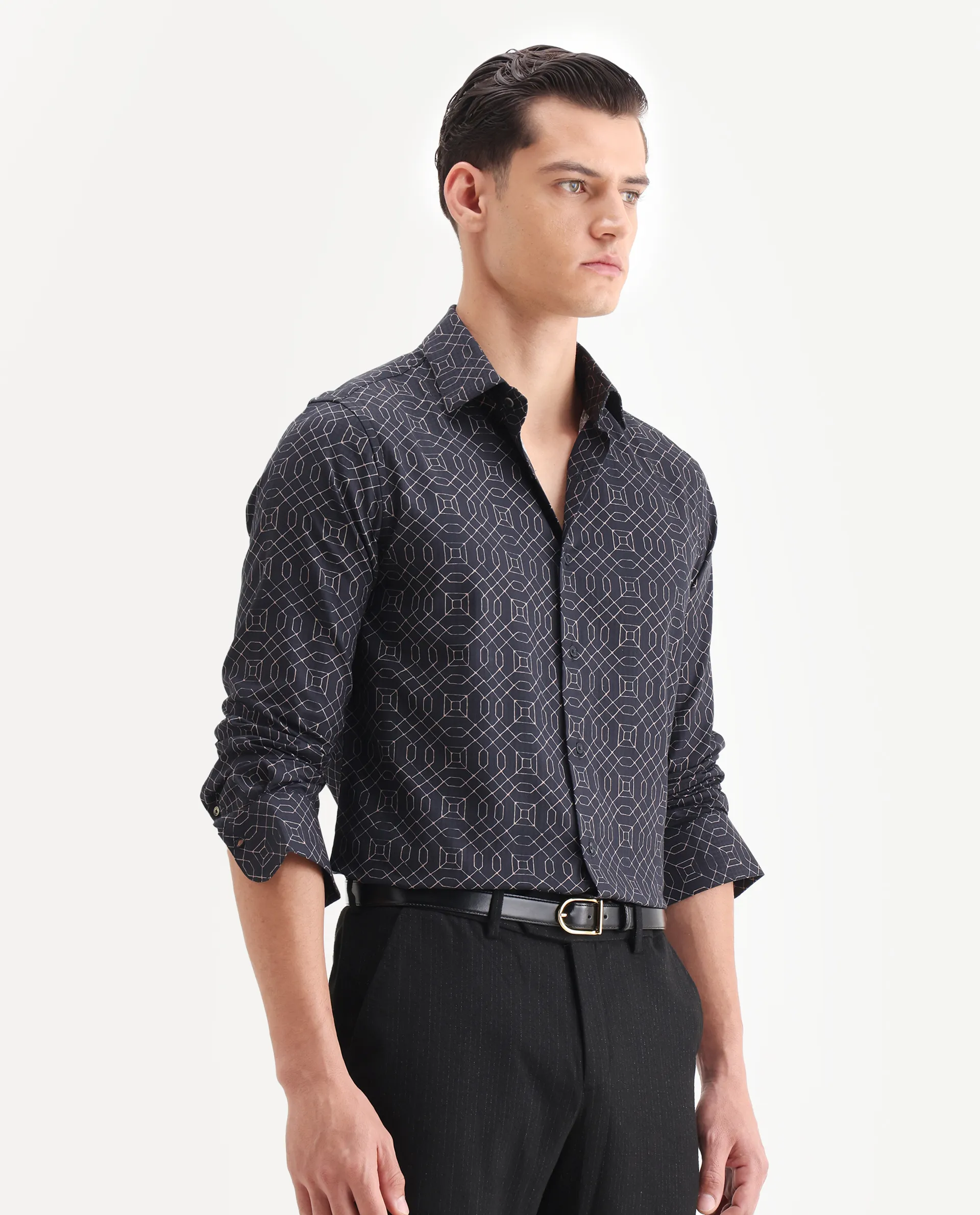 Rare Rabbit Men's Cotton Blend Geometric Print Regular Fit Full Sleeve Collared Shirt - Image 6