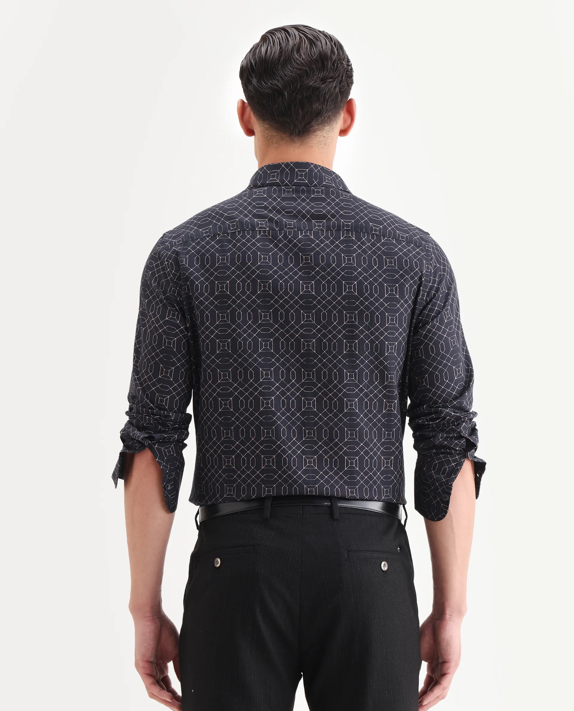 Rare Rabbit Men's Cotton Blend Geometric Print Regular Fit Full Sleeve Collared Shirt - Image 7