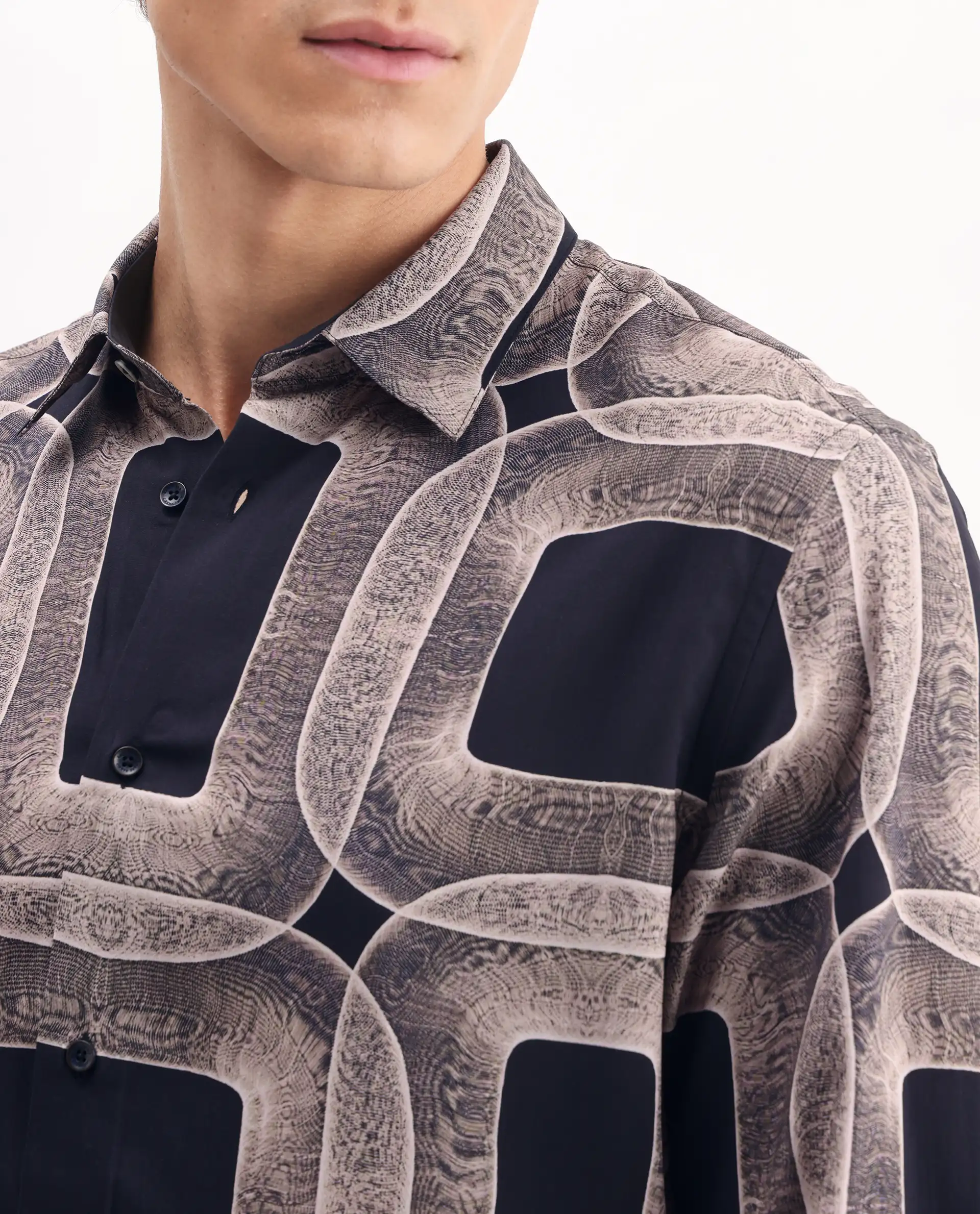 Rare Rabbit Men's Mecro-25 Black Viscose Geometric Print Regular Fit Full Sleeve Collared Shirt - Image 3