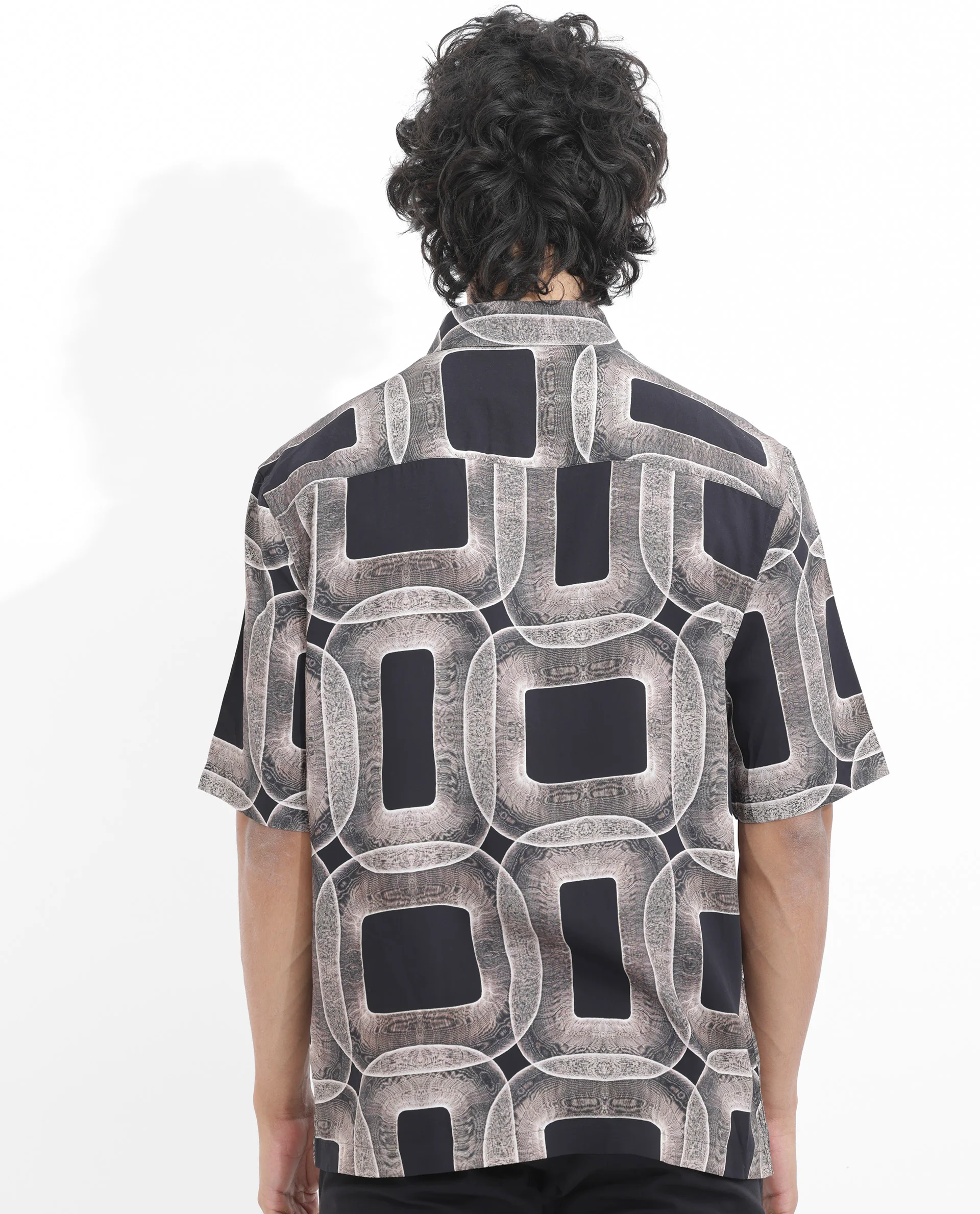 Rare Rabbit Men's Mecro Ss Brown Viscose Abstract Print Boxy Fit Half Sleeve Collared Shirt - Image 7