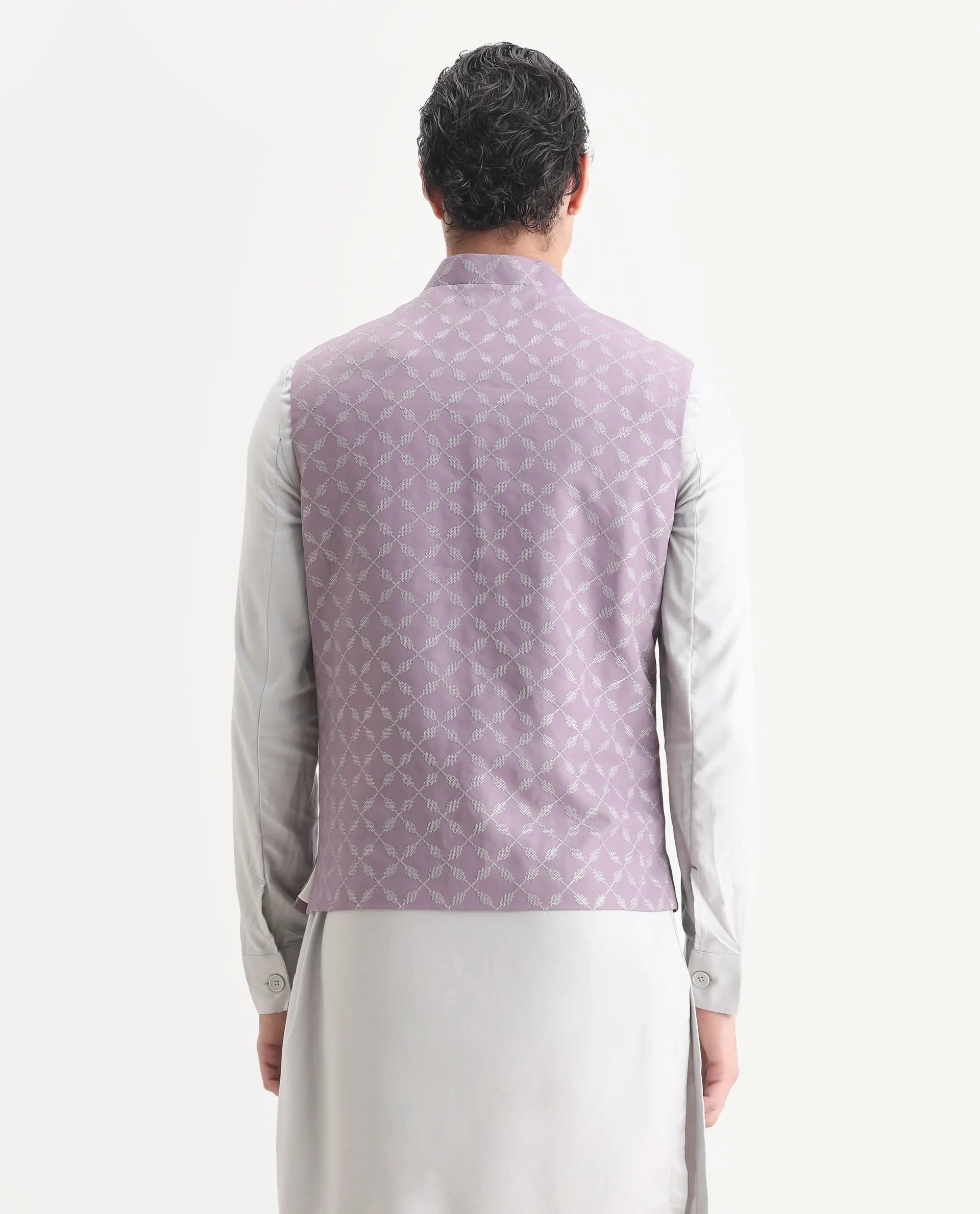 Rare Rabbit Men's Medob Pastel Purple Viscose Embroidered Tailored Fit Sleeveless Mandarin Collar Bandhgala Rare Rabbit Men's Lasmos-B1 Beige Viscose Embroidered Regular Fit Sleeveless Mandarin Collar Bandhgala Nehru Jacket - Image 7