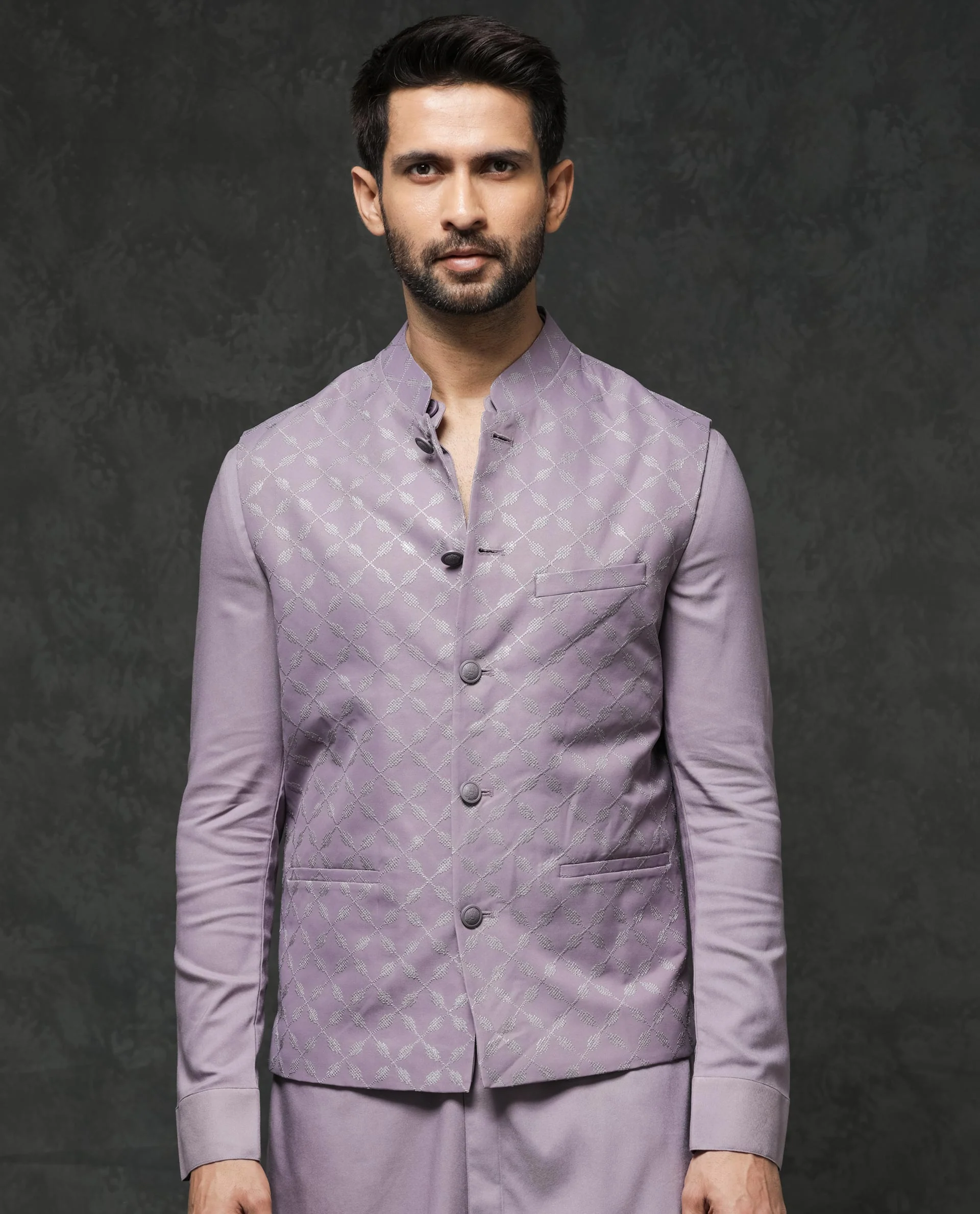 Rare Rabbit Men's Medo-B1 Pastel Purple Viscose Embroidered Tailored Fit Sleeveless Mandarin Collar Bandhgala Rare Rabbit Men's Lasmos-B1 Beige Viscose Embroidered Regular Fit Sleeveless Mandarin Collar Bandhgala Nehru Jacket