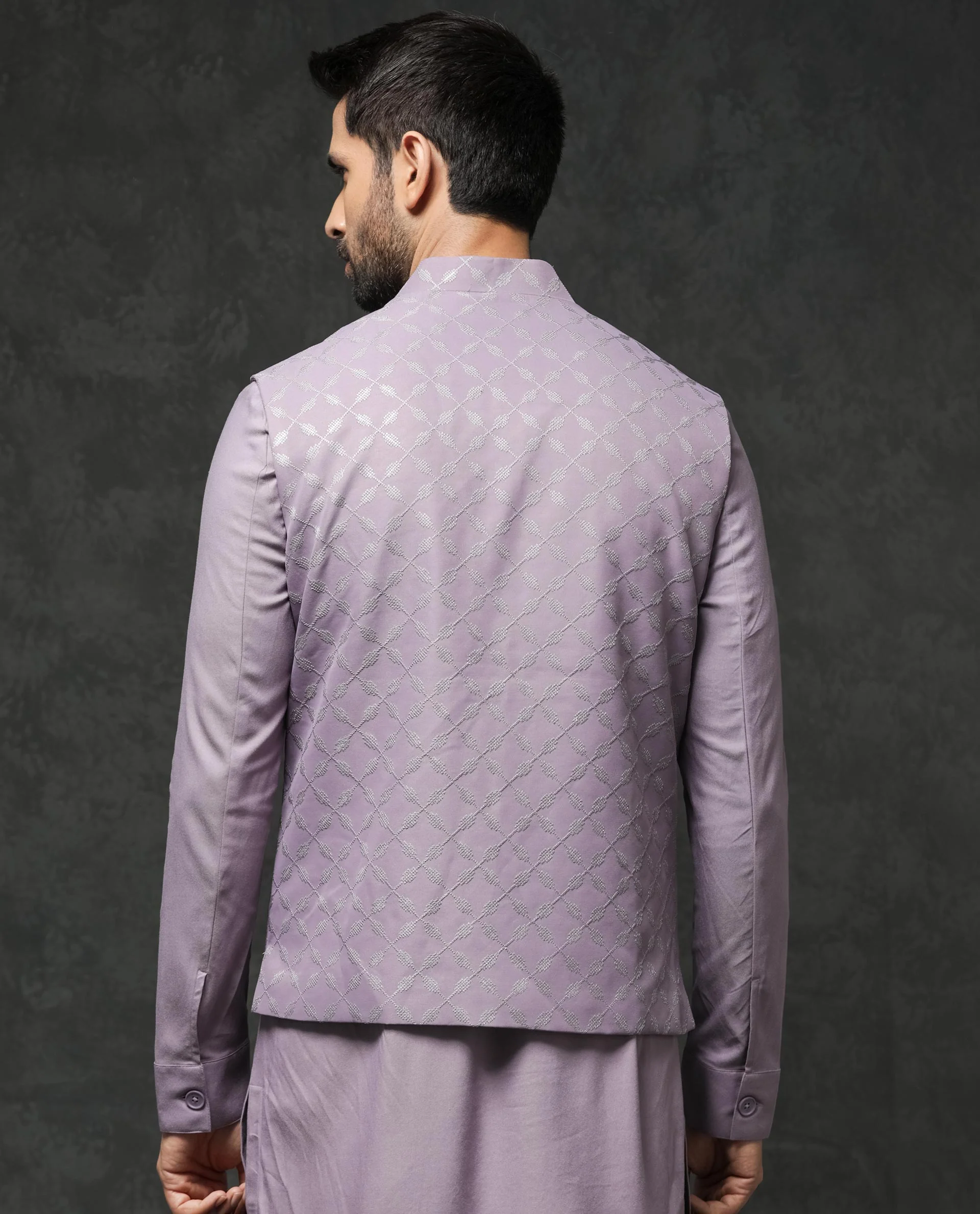 Rare Rabbit Men's Medo-B1 Pastel Purple Viscose Embroidered Tailored Fit Sleeveless Mandarin Collar Bandhgala Rare Rabbit Men's Lasmos-B1 Beige Viscose Embroidered Regular Fit Sleeveless Mandarin Collar Bandhgala Nehru Jacket - Image 11