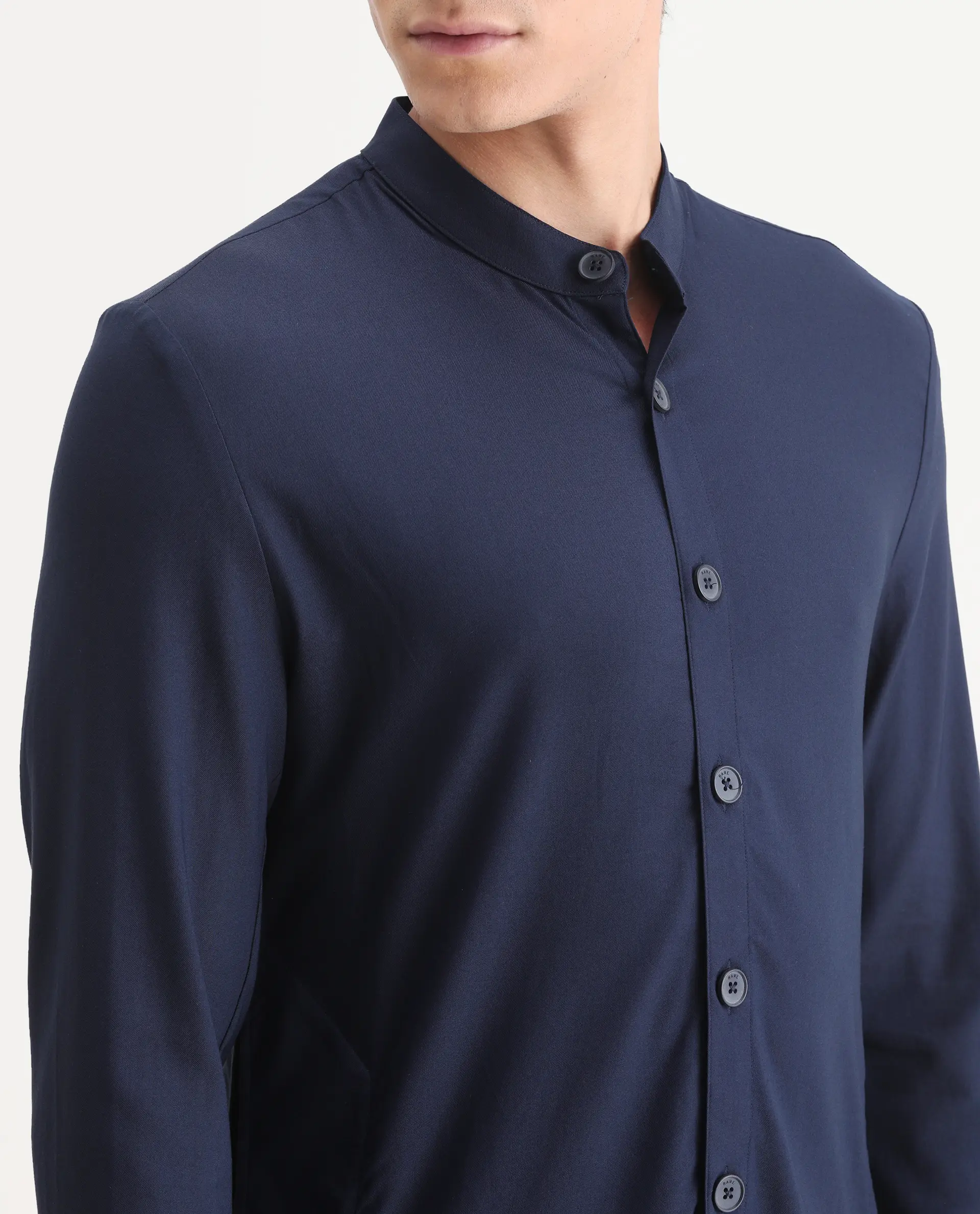 Rare Rabbit Men's Medok Dark Navy Plain Regular Fit Full Sleeve Mandarin Collar Kurta - Image 3
