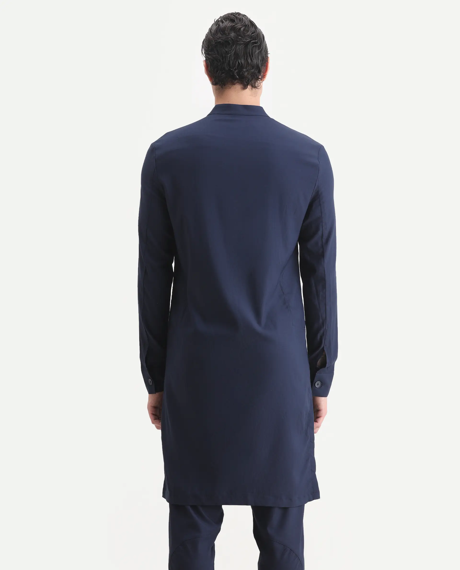 Rare Rabbit Men's Medok Dark Navy Plain Regular Fit Full Sleeve Mandarin Collar Kurta - Image 7