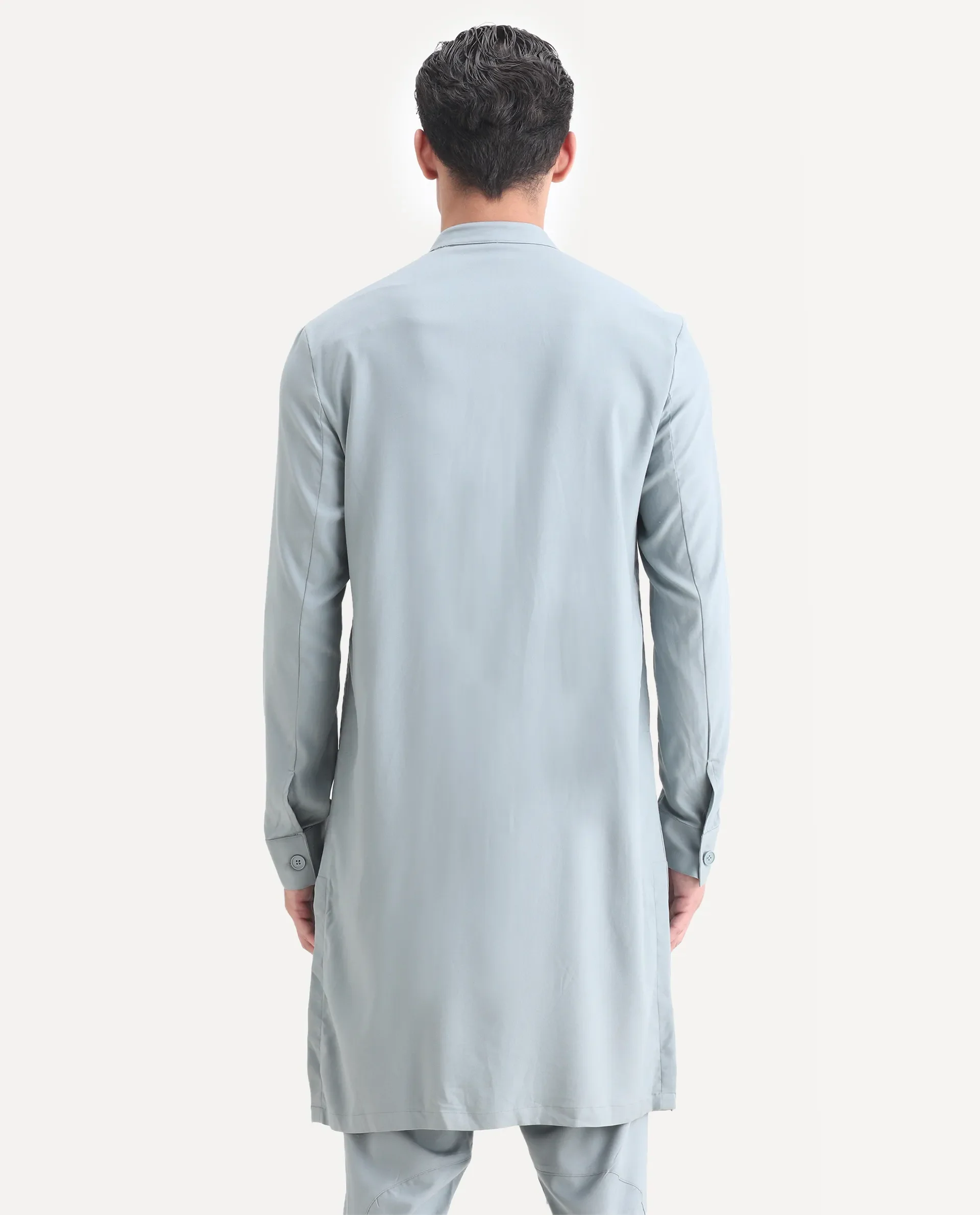 Rare Rabbit Men's Medok Dusky Green Plain Regular Fit Full Sleeve Mandarin Collar Kurta - Image 6