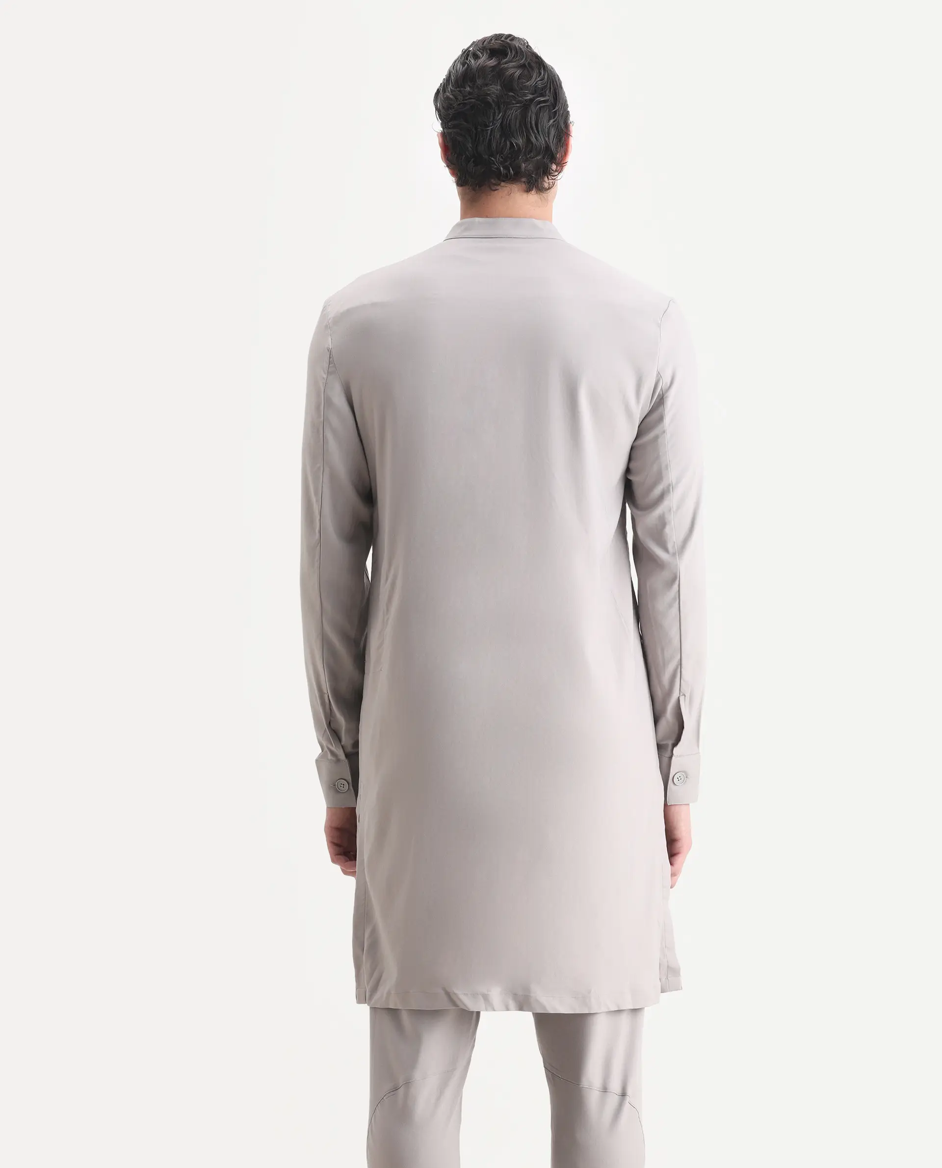 Rare Rabbit Men's Medok Grey Plain Regular Fit Full Sleeve Mandarin Collar Kurta - Image 7