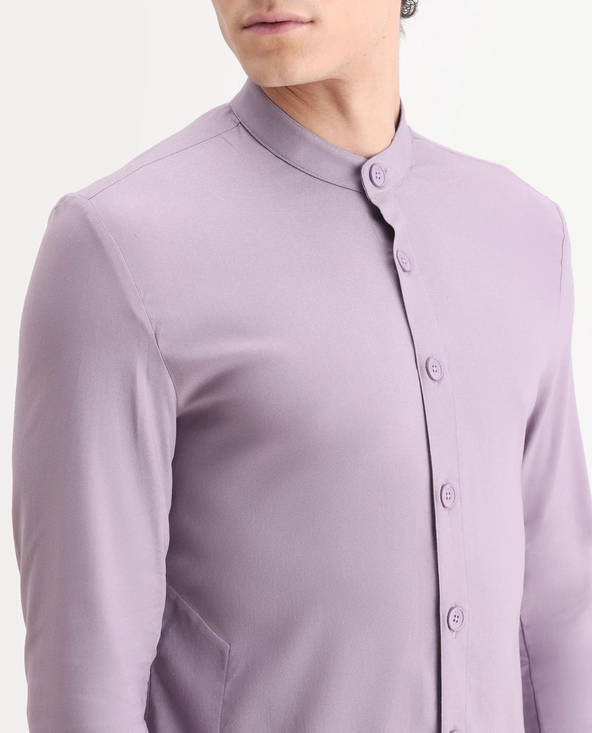 Rare Rabbit Men's Medo K Pastel Purple Plain Regular Fit Full Sleeve Mandarin Collar Kurta - Image 4