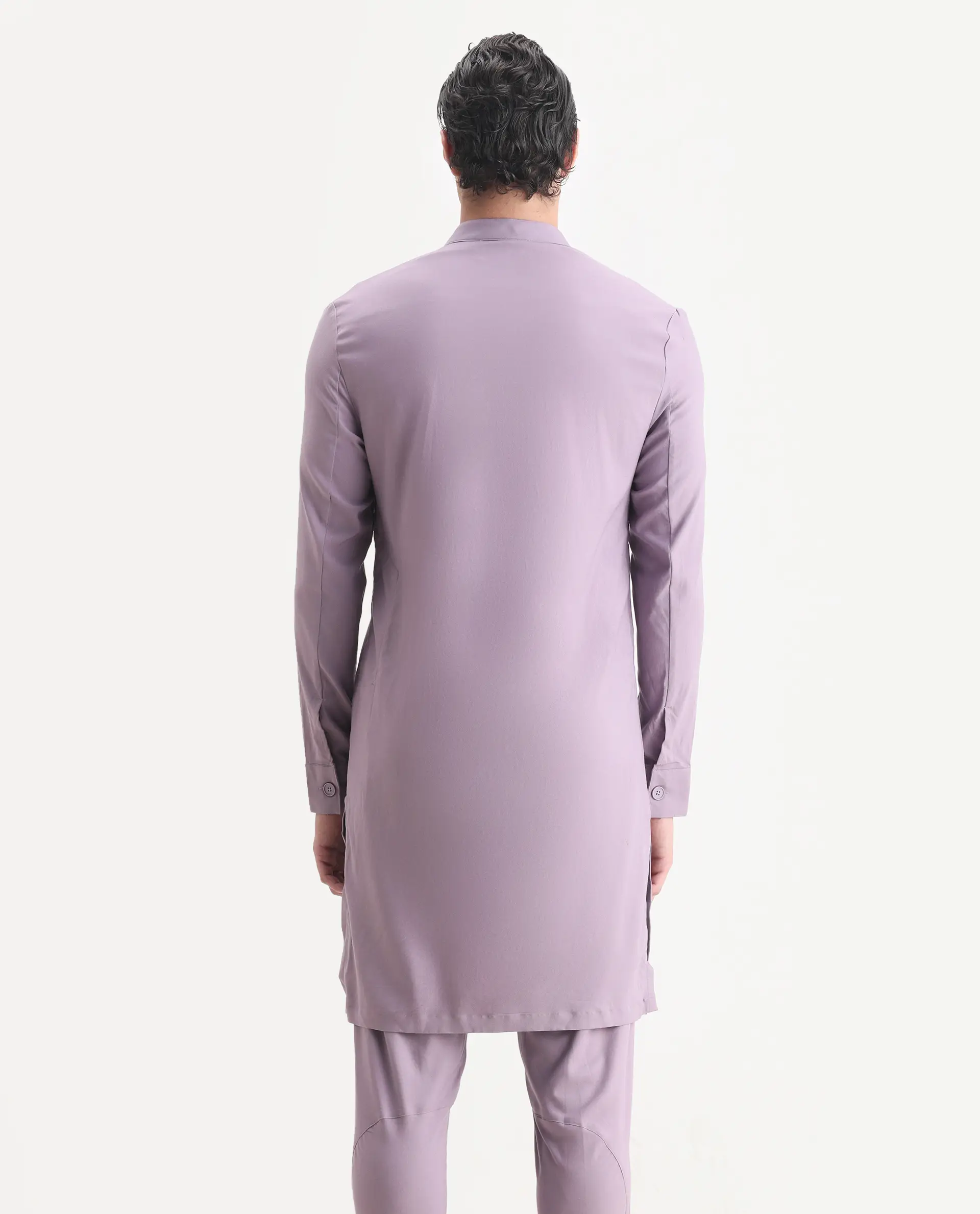 Rare Rabbit Men's Medo K Pastel Purple Plain Regular Fit Full Sleeve Mandarin Collar Kurta - Image 7