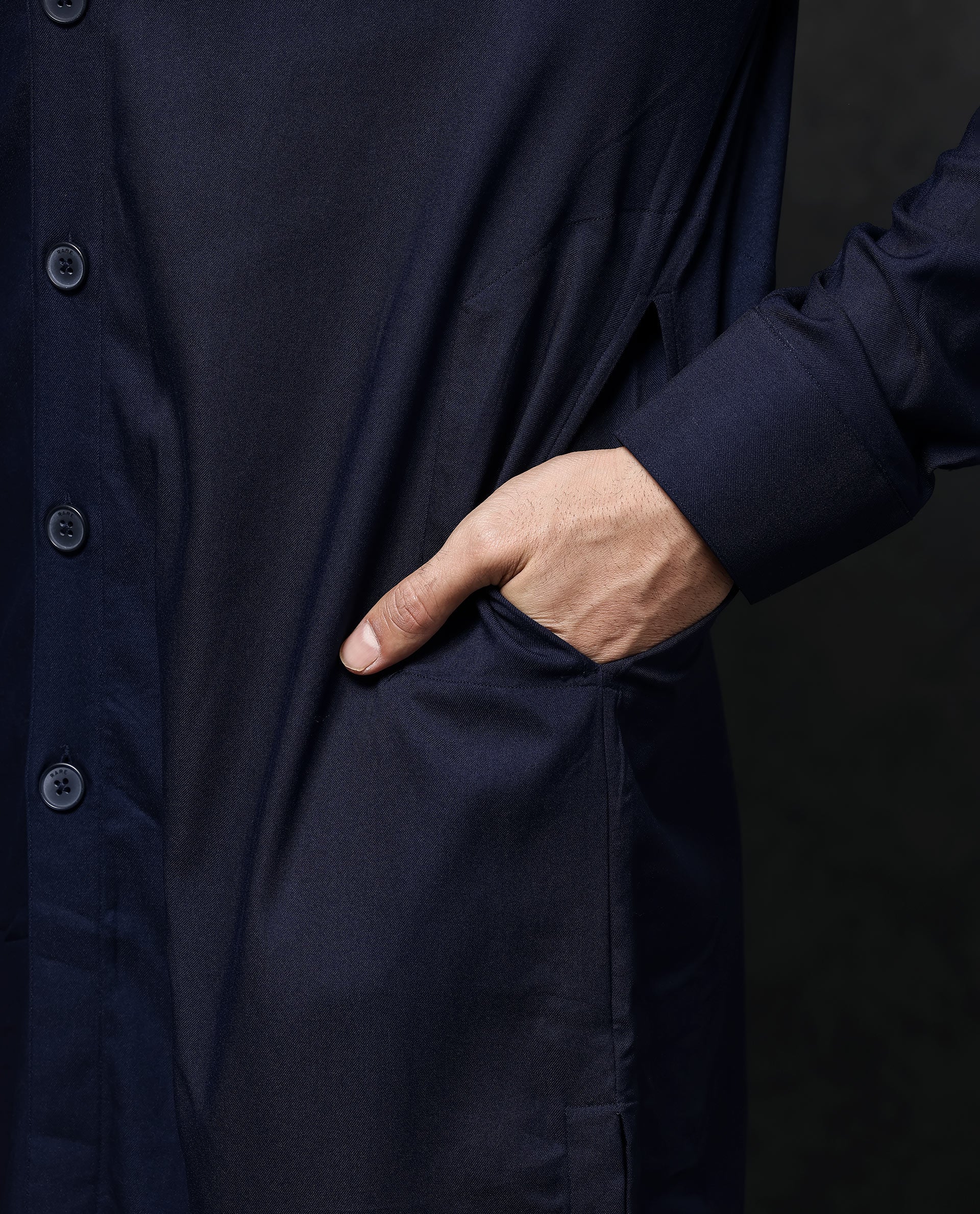 Rare Rabbit Men's Medo-K1 Dark Navy Viscose Plain Regular Fit Full Sleeve Mandarin Collar Kurta - Image 4