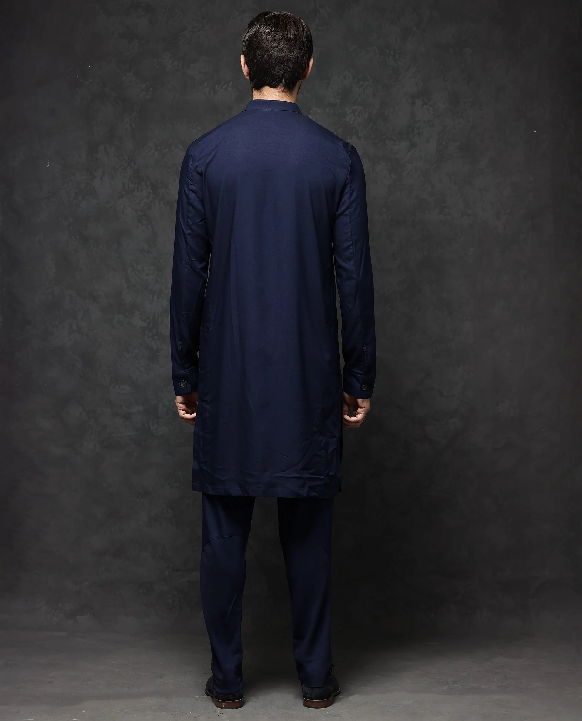 Rare Rabbit Men's Medo-K1 Dark Navy Viscose Plain Regular Fit Full Sleeve Mandarin Collar Kurta - Image 8