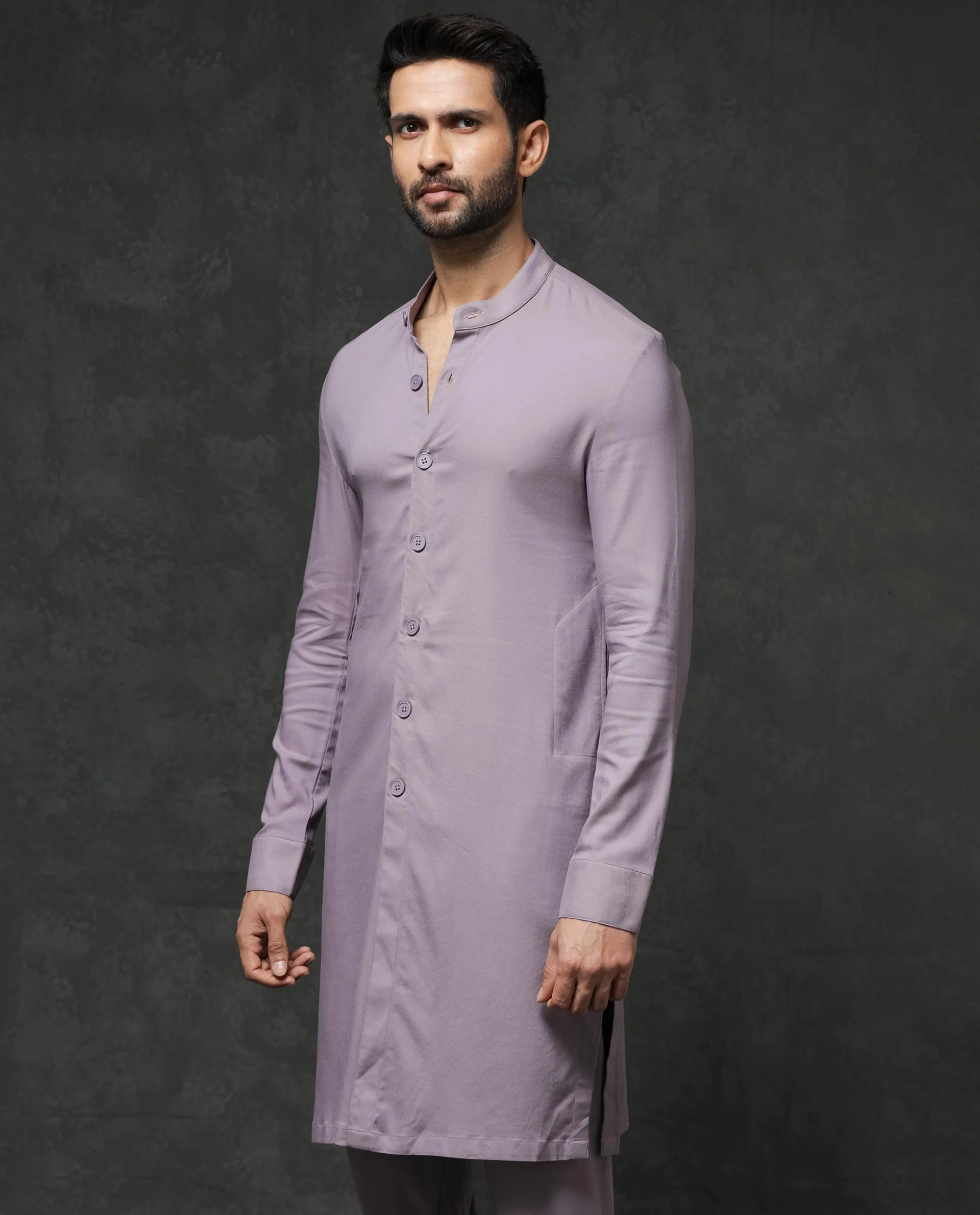 Rare Rabbit Men's Medo K1 Pastel Purple Viscose Plain Regular Fit Full Sleeve Mandarin Collar Kurta - Image 10