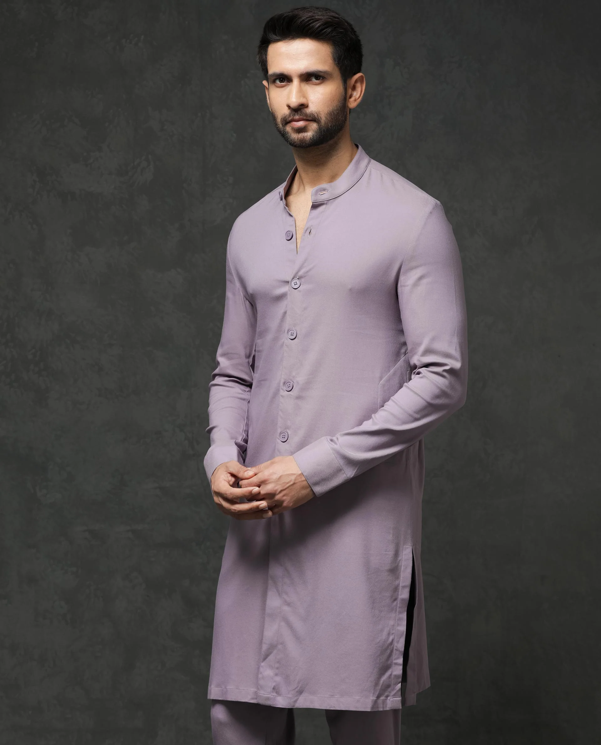 Rare Rabbit Men's Medo K1 Pastel Purple Viscose Plain Regular Fit Full Sleeve Mandarin Collar Kurta - Image 5