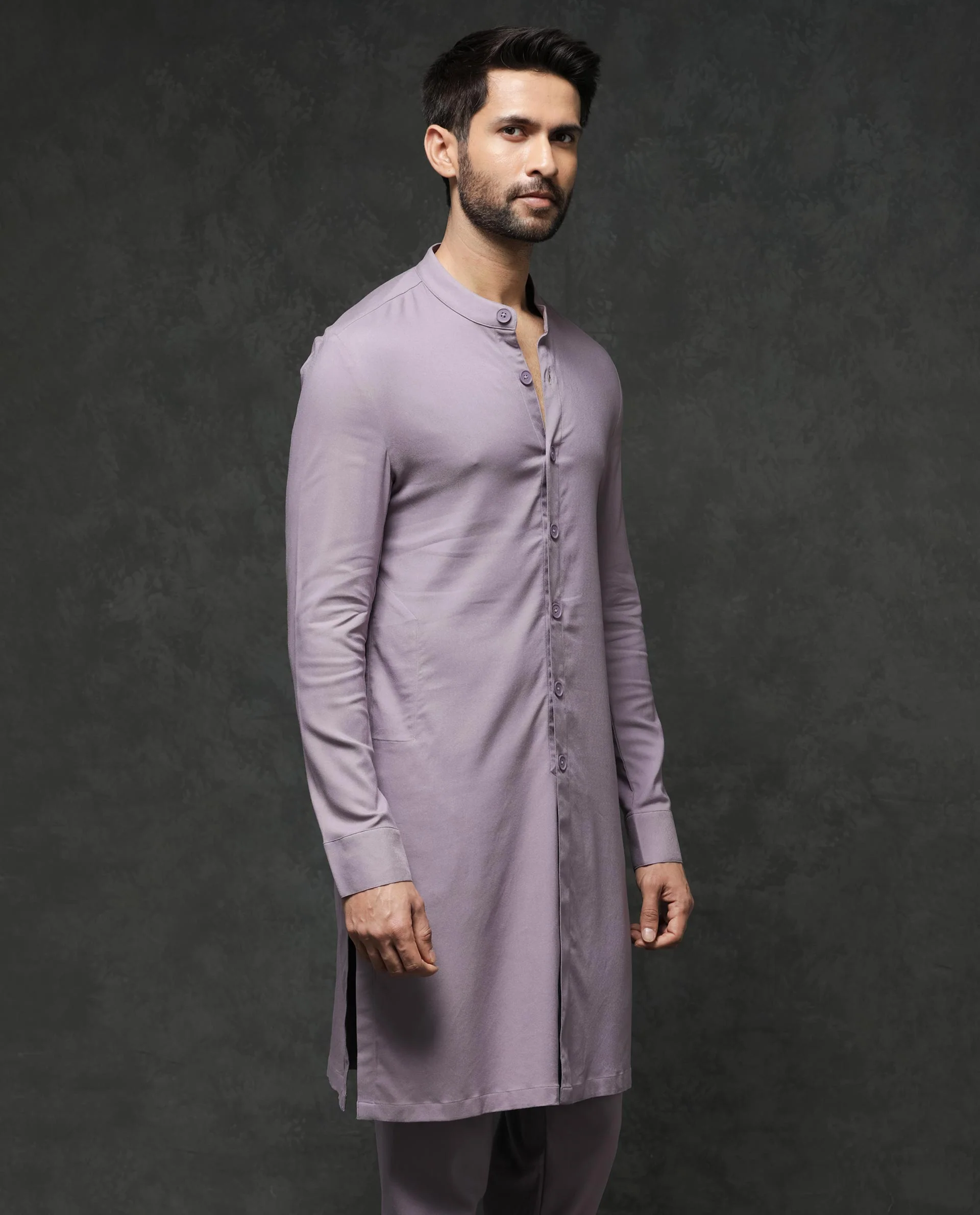 Rare Rabbit Men's Medo K1 Pastel Purple Viscose Plain Regular Fit Full Sleeve Mandarin Collar Kurta - Image 6