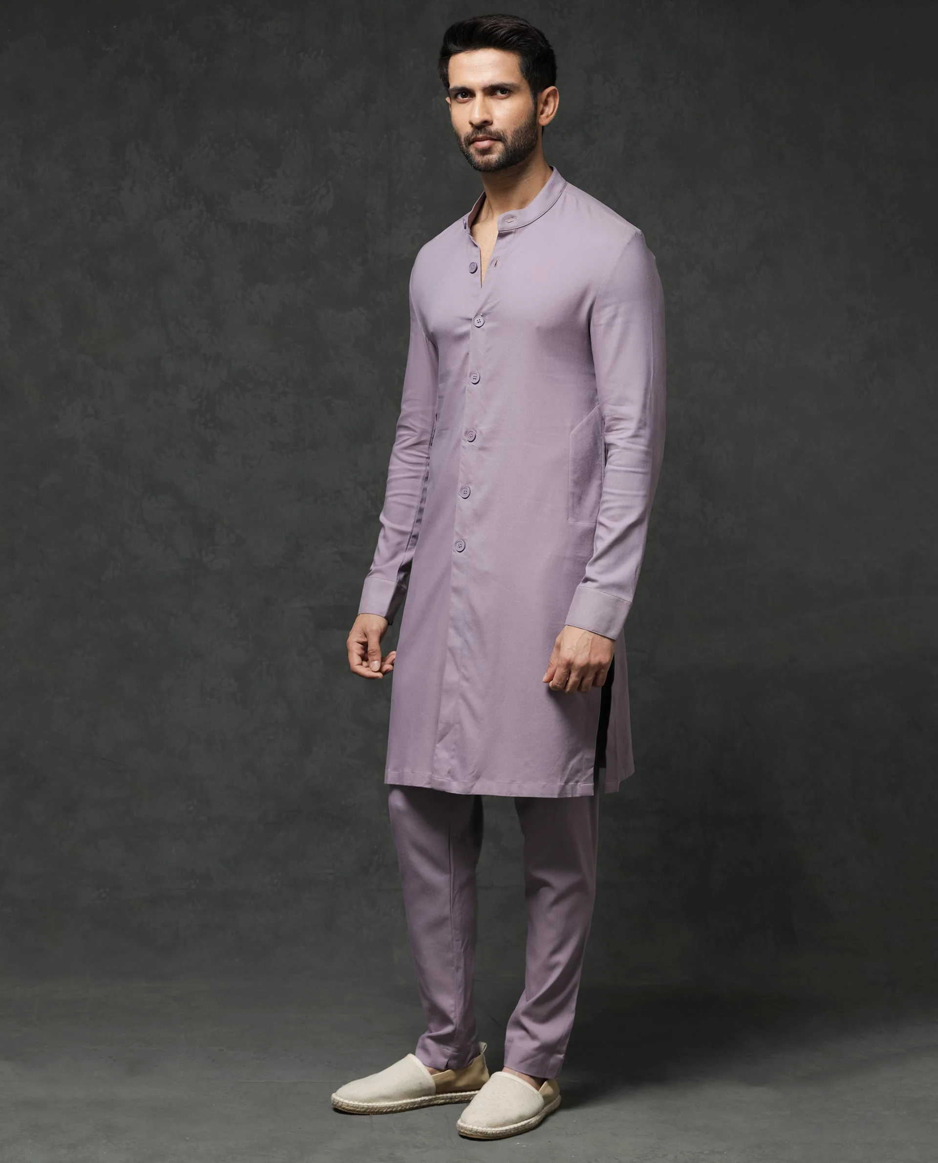 Rare Rabbit Men's Medo K1 Pastel Purple Viscose Plain Regular Fit Full Sleeve Mandarin Collar Kurta - Image 7