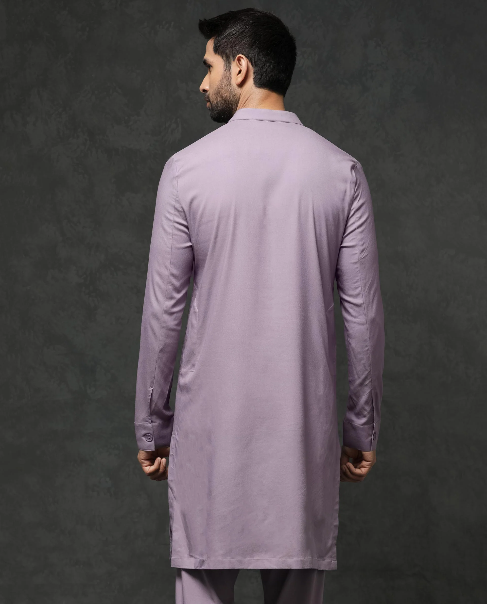 Rare Rabbit Men's Medo K1 Pastel Purple Viscose Plain Regular Fit Full Sleeve Mandarin Collar Kurta - Image 9