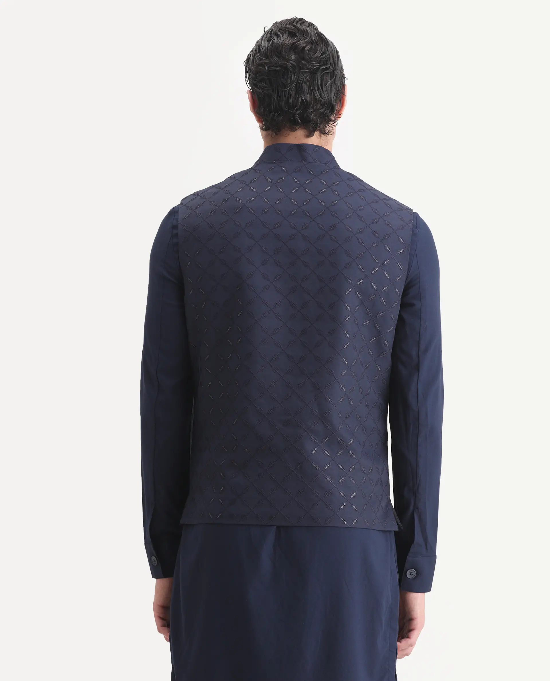 Rare Rabbit Men's Medo-Kpb Dark Navy Viscose Embroidered Regular Fit Full Sleeve Mandarin Collar Kurta Suit - Image 6