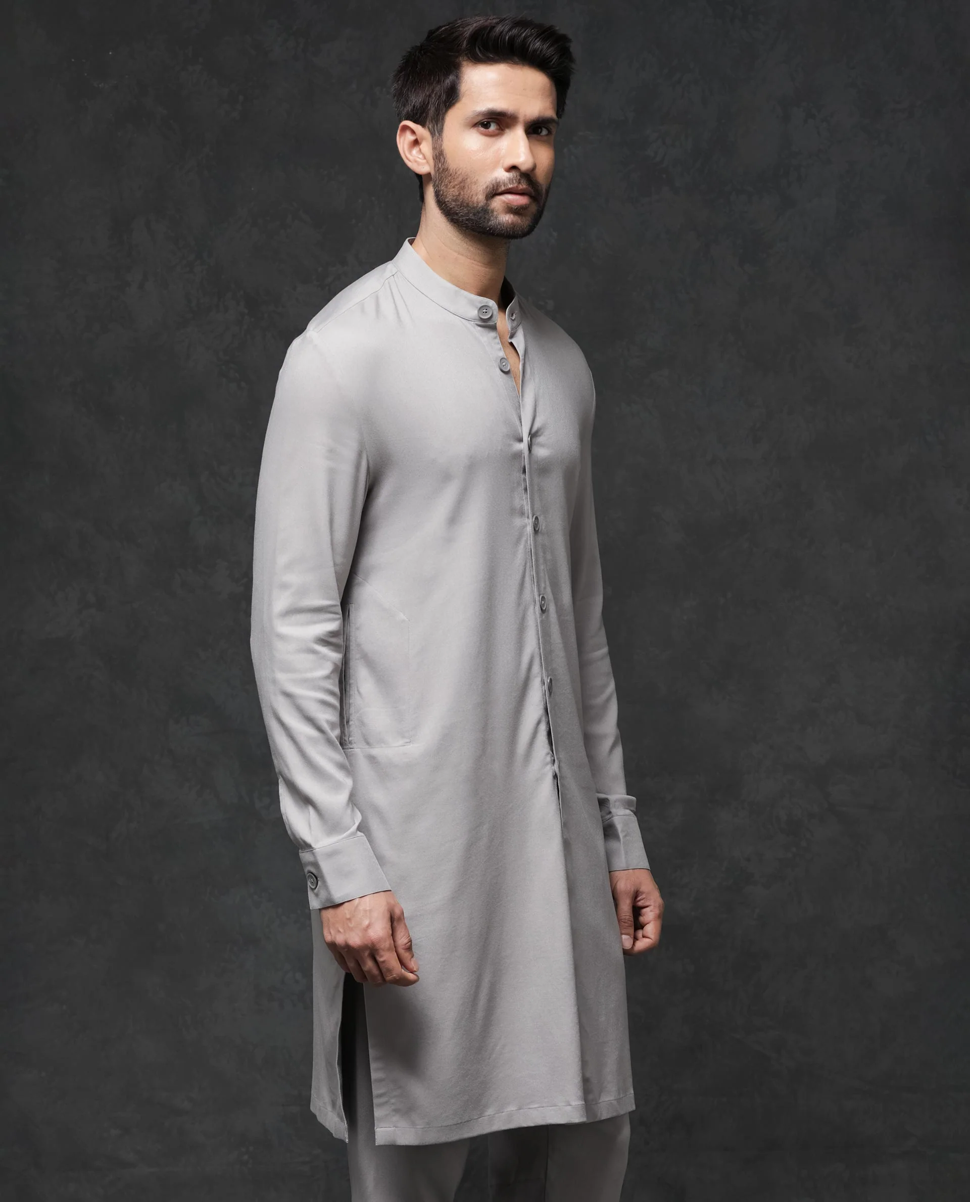 Rare Rabbit Men's Medo Kpb Grey Viscose Embroidered Regular Fit Full Sleeve Mandarin Collar Kurta Suit - Image 11