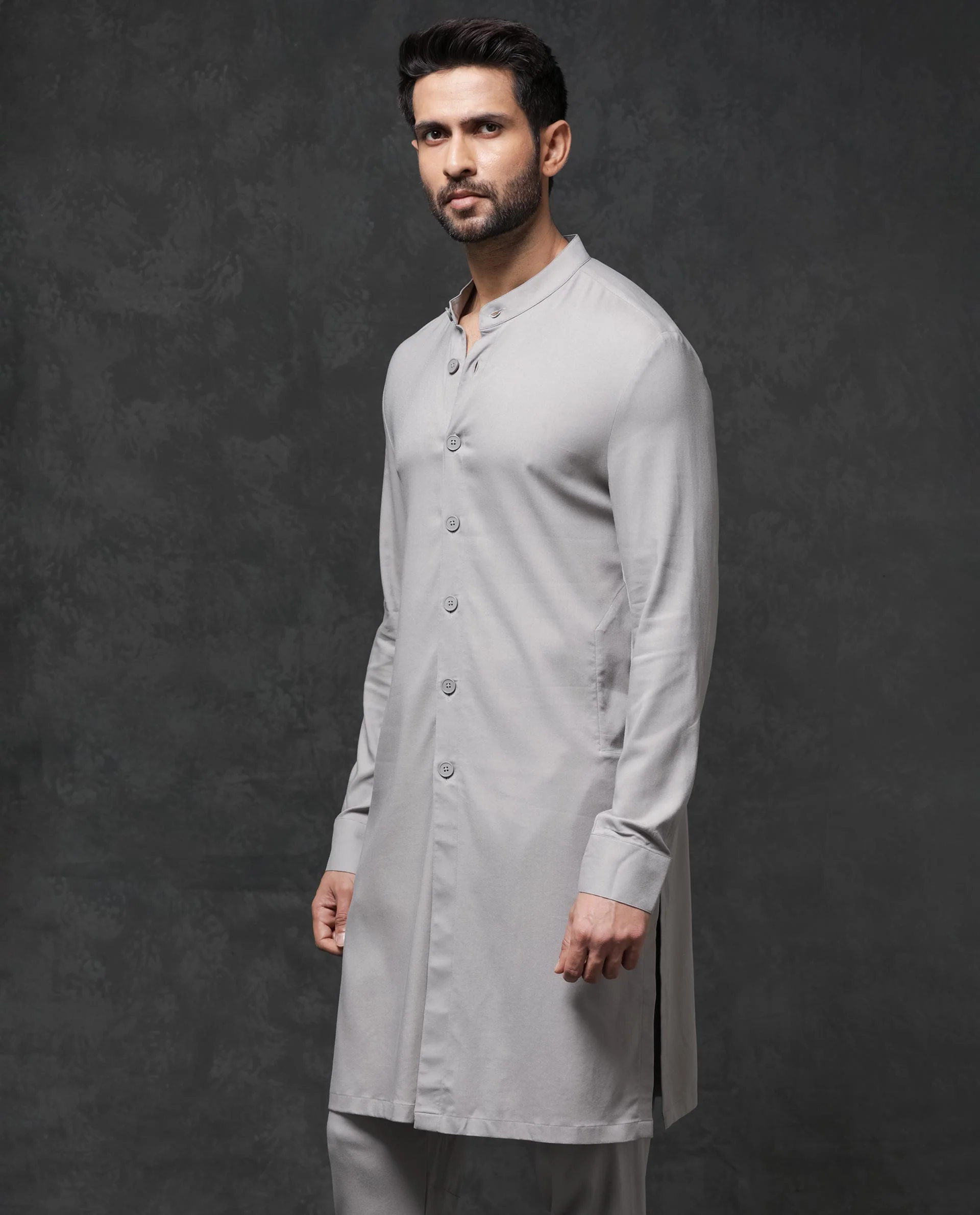 Rare Rabbit Men's Medo Kpb Grey Viscose Embroidered Regular Fit Full Sleeve Mandarin Collar Kurta Suit - Image 12