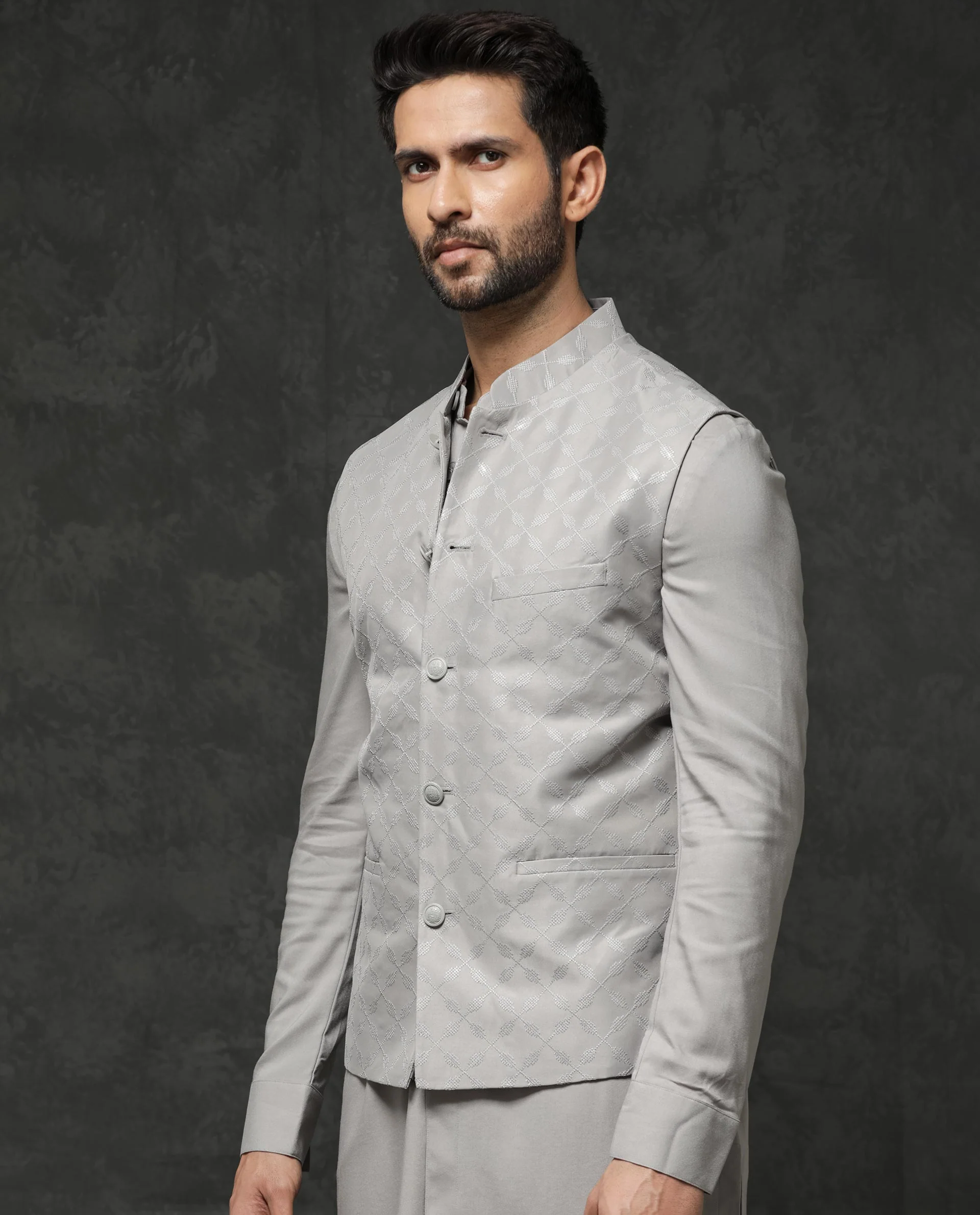 Rare Rabbit Men's Medo Kpb Grey Viscose Embroidered Regular Fit Full Sleeve Mandarin Collar Kurta Suit - Image 6