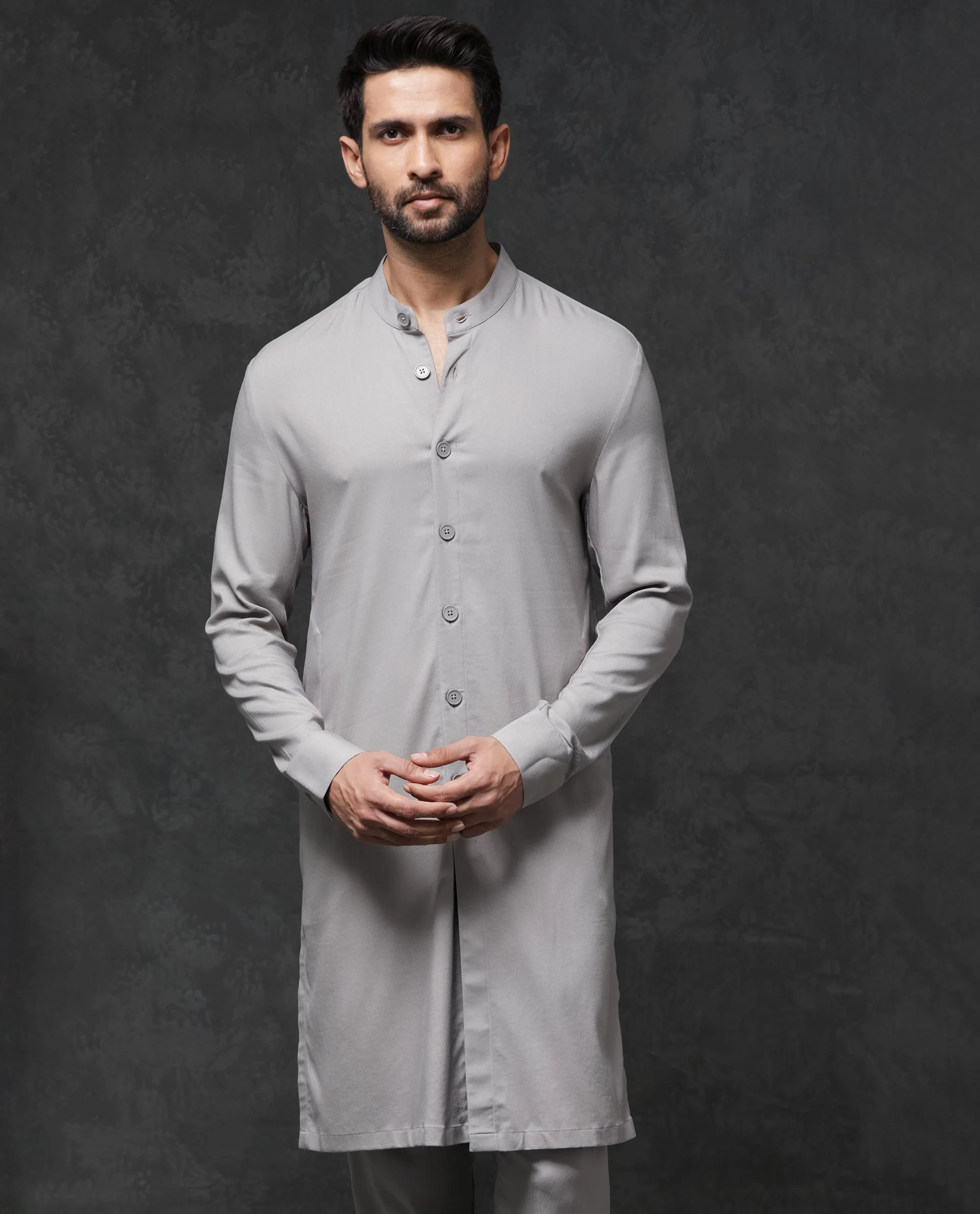 Rare Rabbit Men's Medo Kpb Grey Viscose Embroidered Regular Fit Full Sleeve Mandarin Collar Kurta Suit - Image 9
