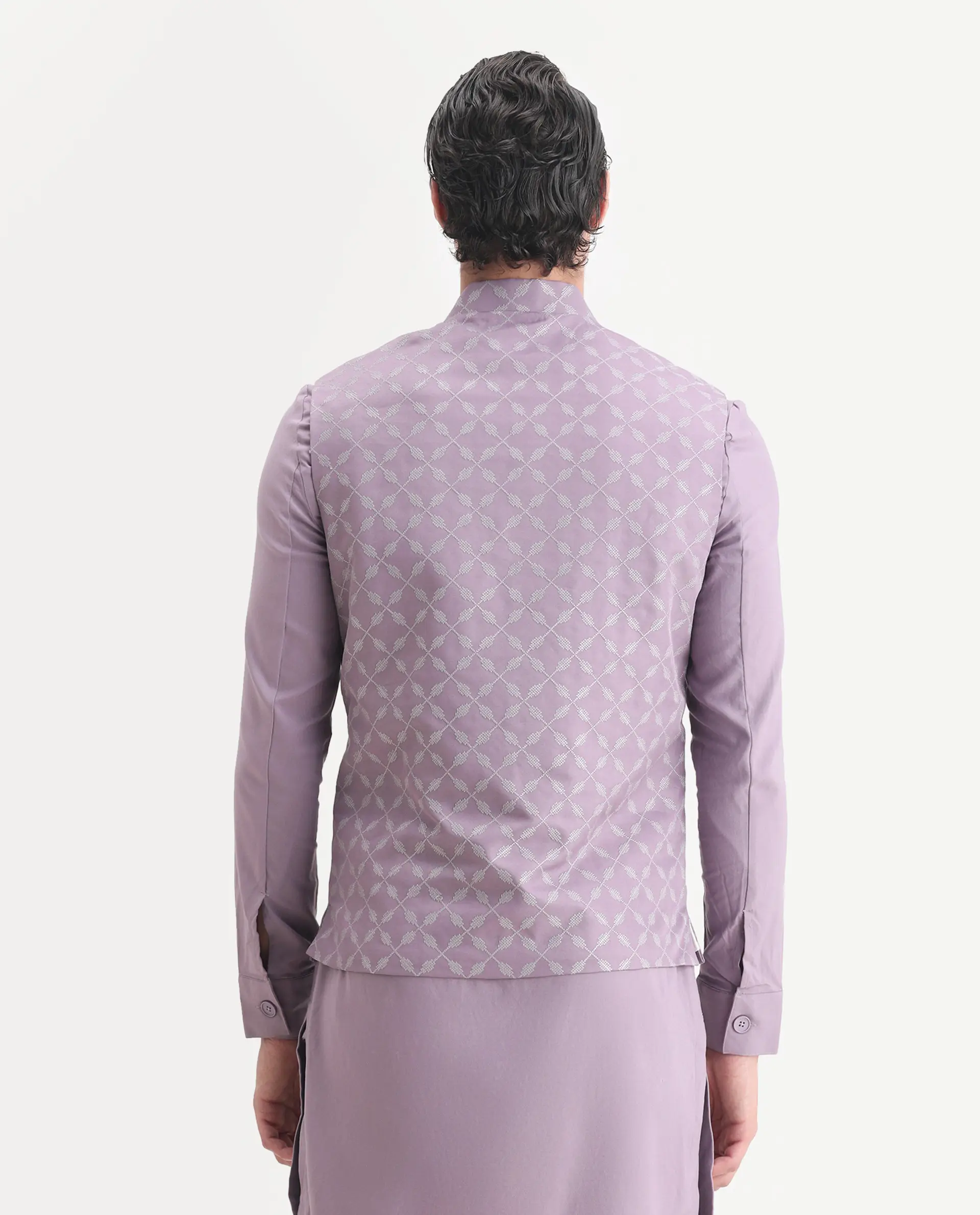 Rare Rabbit Men's Medo Kpb Pastel Purple Viscose Embroidered Regular Fit Full Sleeve Mandarin Collar Kurta Suit - Image 7