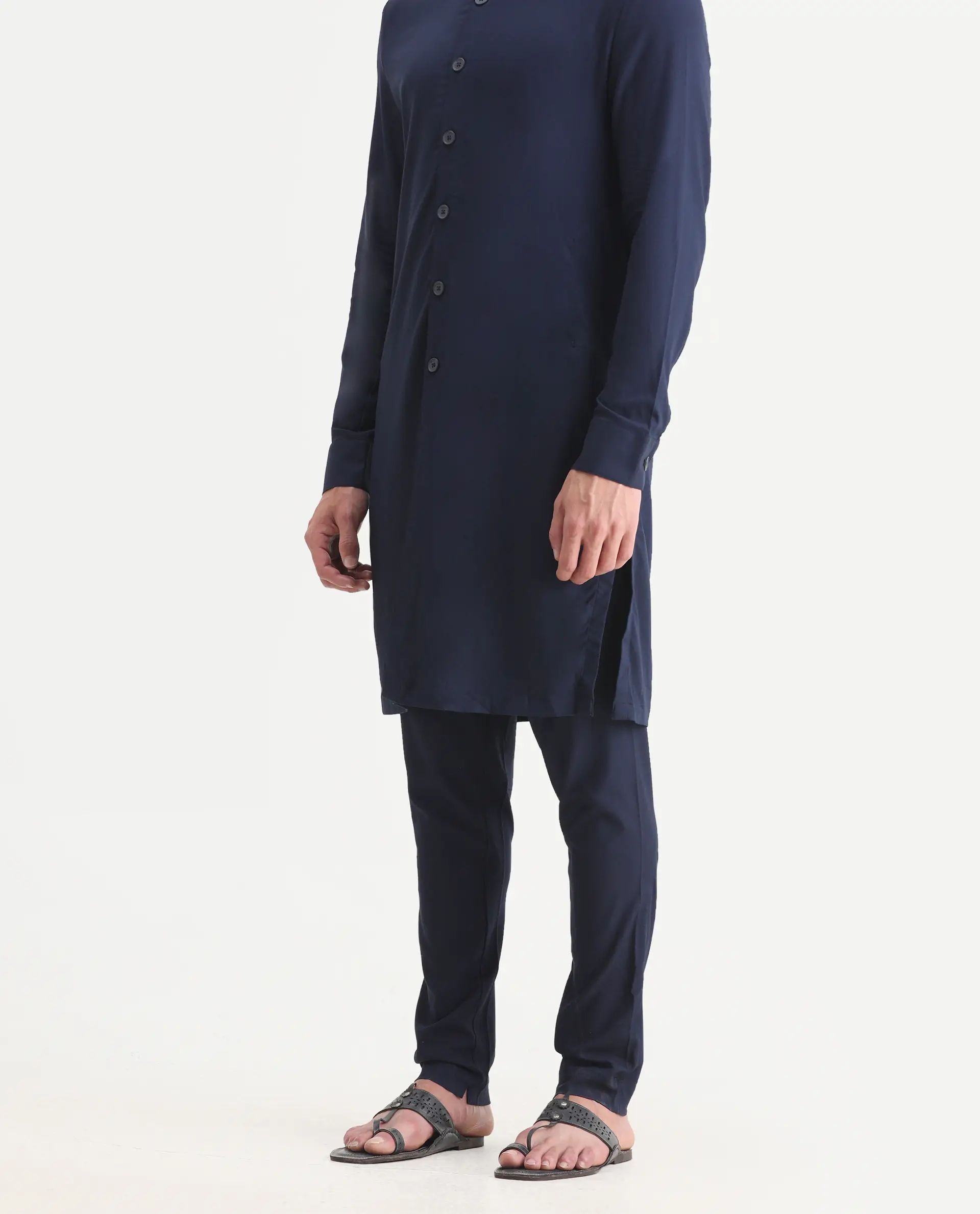 Rare Rabbit Men's Medop Dark Navy Viscose Plain Slim Fit Pajama - Image 2