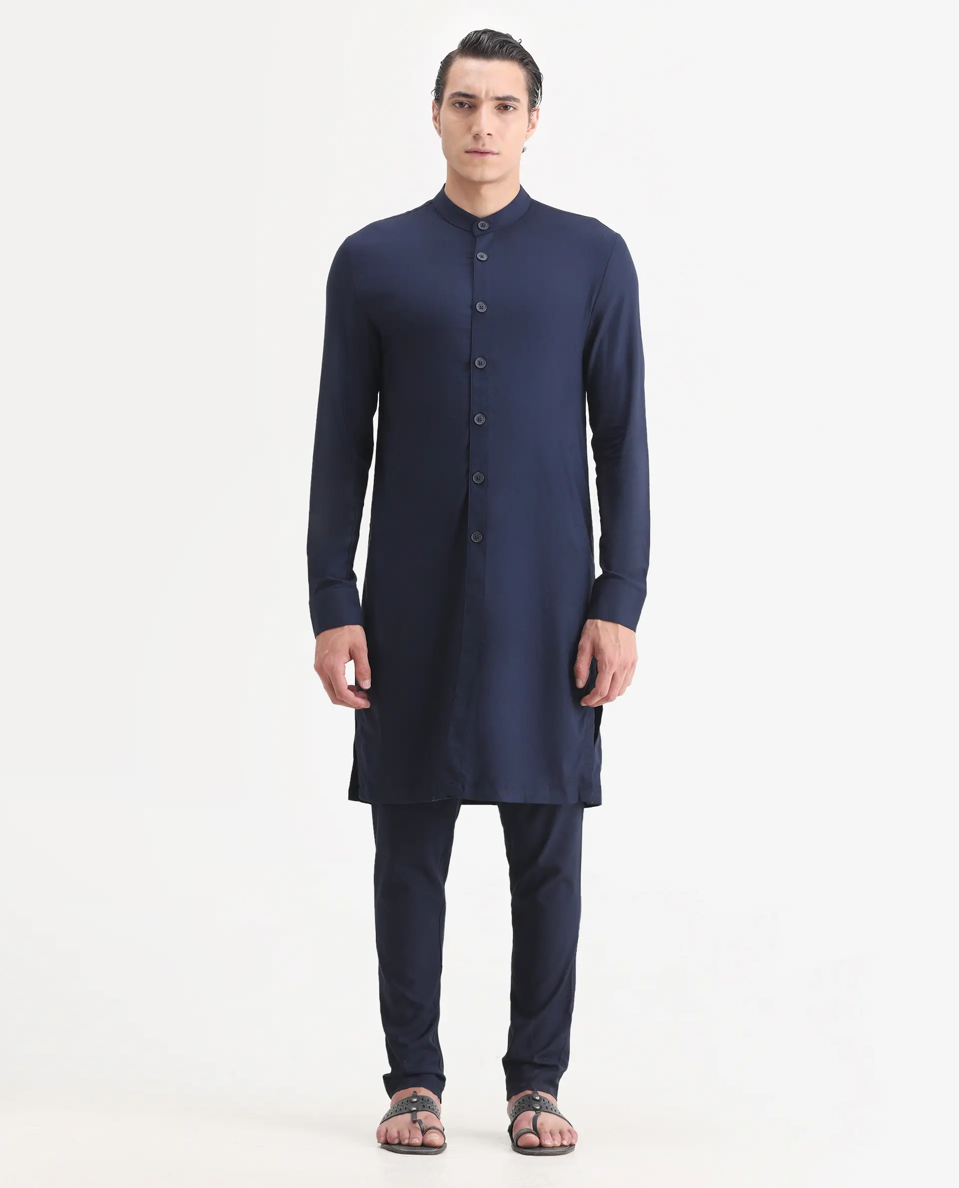 Rare Rabbit Men's Medop Dark Navy Viscose Plain Slim Fit Pajama - Image 4