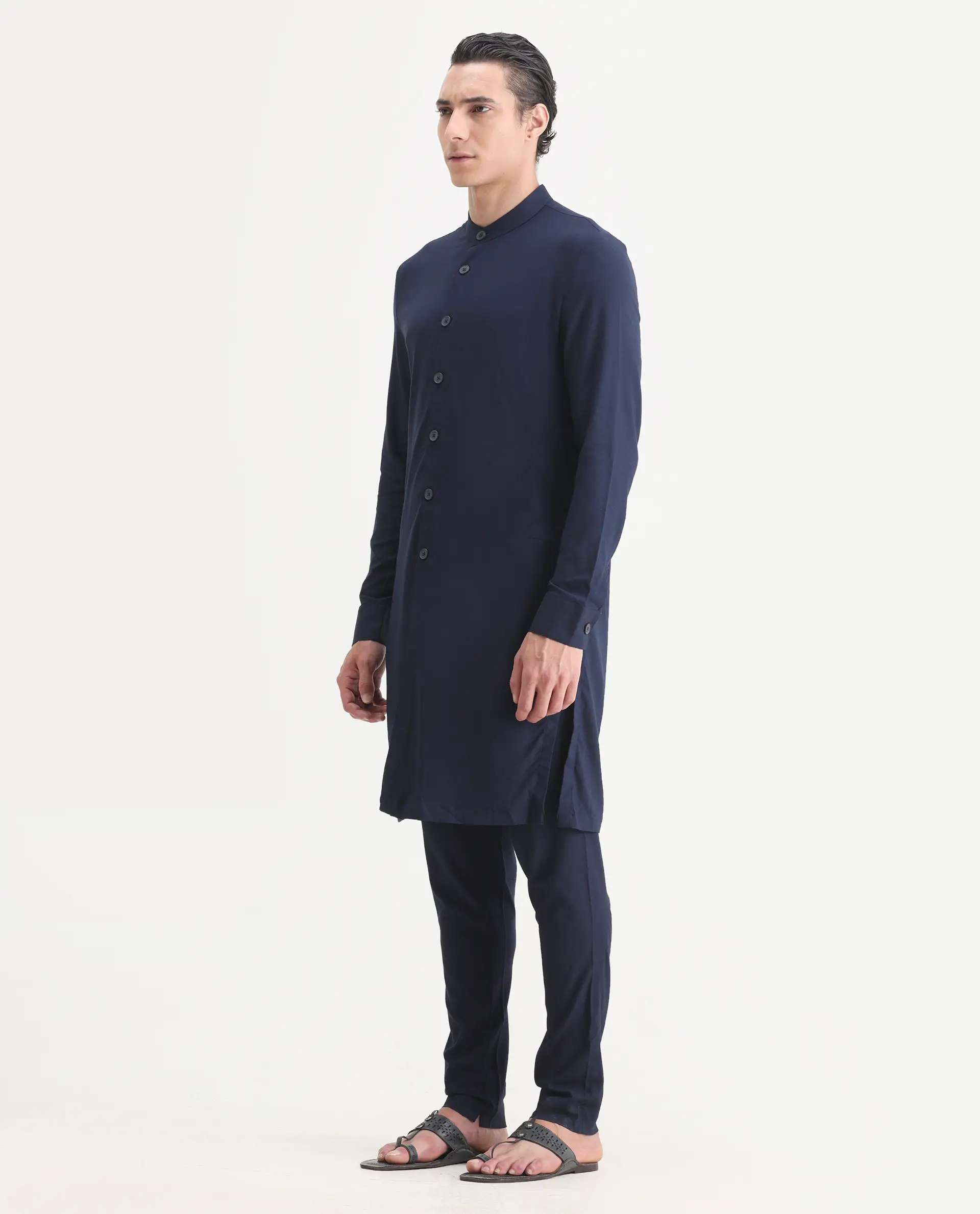 Rare Rabbit Men's Medop Dark Navy Viscose Plain Slim Fit Pajama - Image 5
