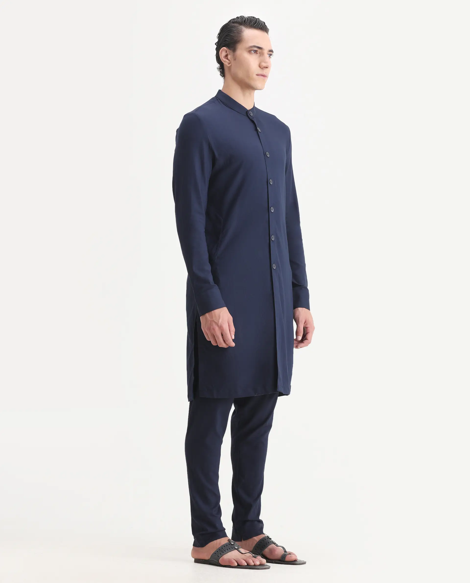Rare Rabbit Men's Medop Dark Navy Viscose Plain Slim Fit Pajama - Image 6
