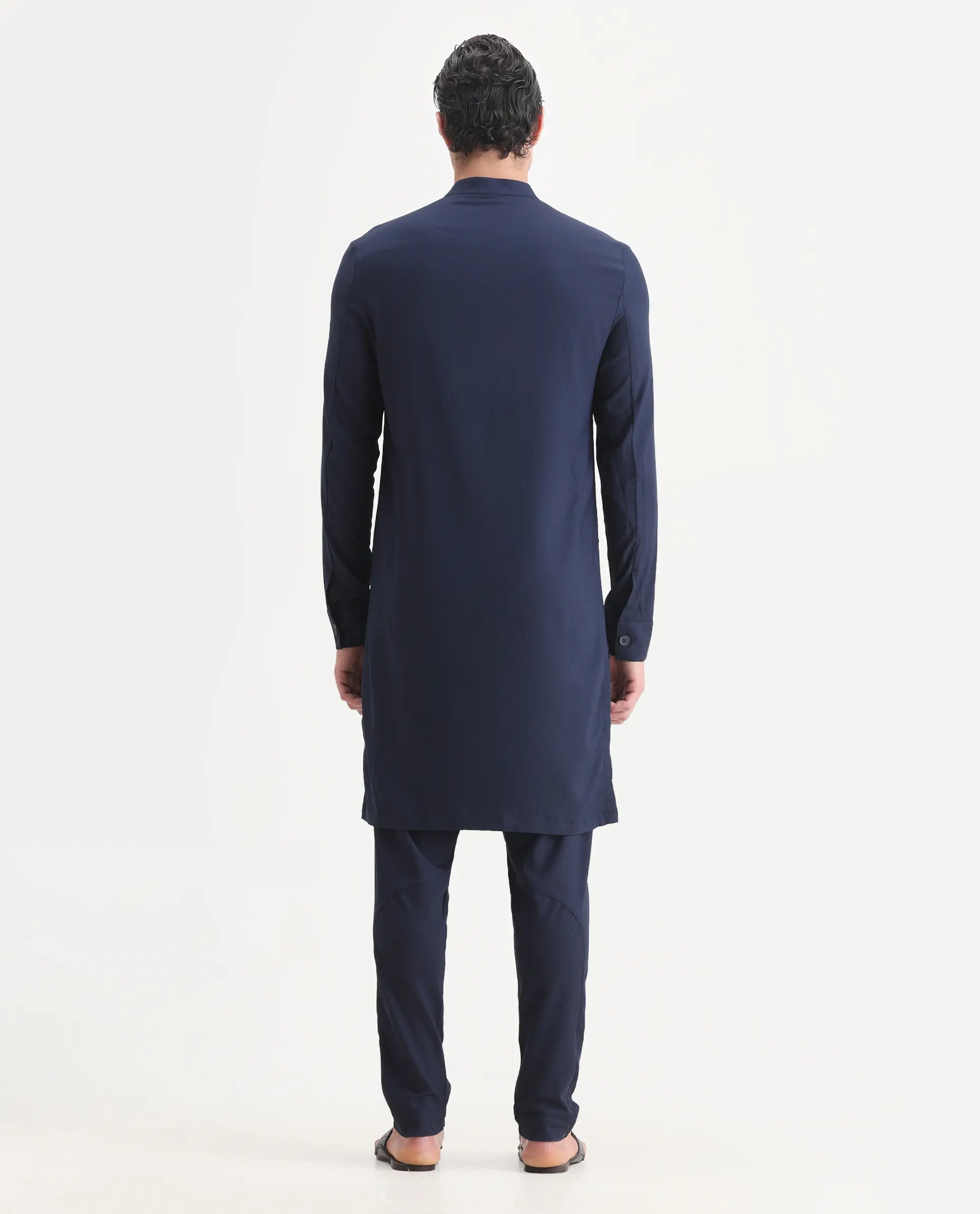 Rare Rabbit Men's Medop Dark Navy Viscose Plain Slim Fit Pajama - Image 7