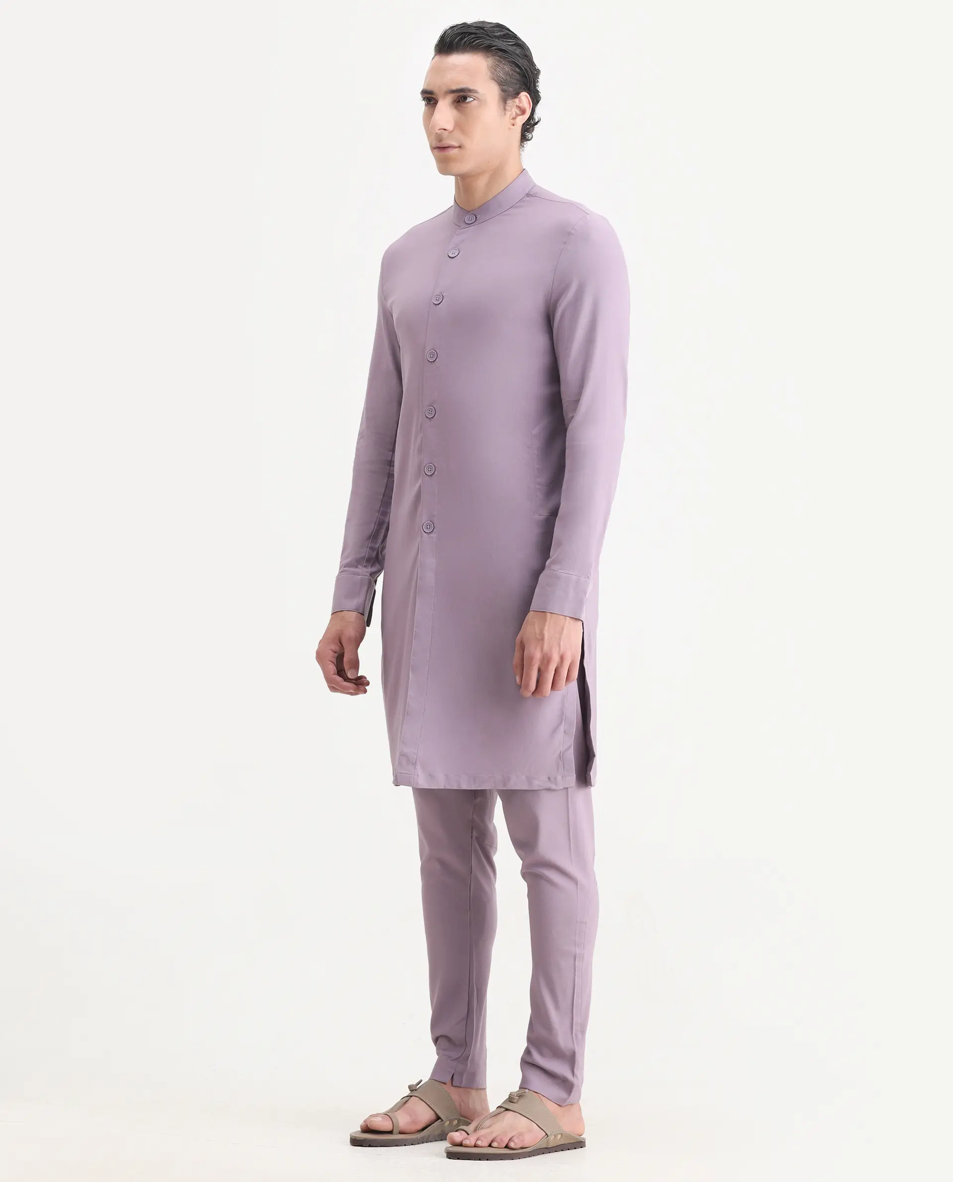 Rare Rabbit Men's Medop Pastel Purple Viscose Plain Slim Fit Pajama - Image 4