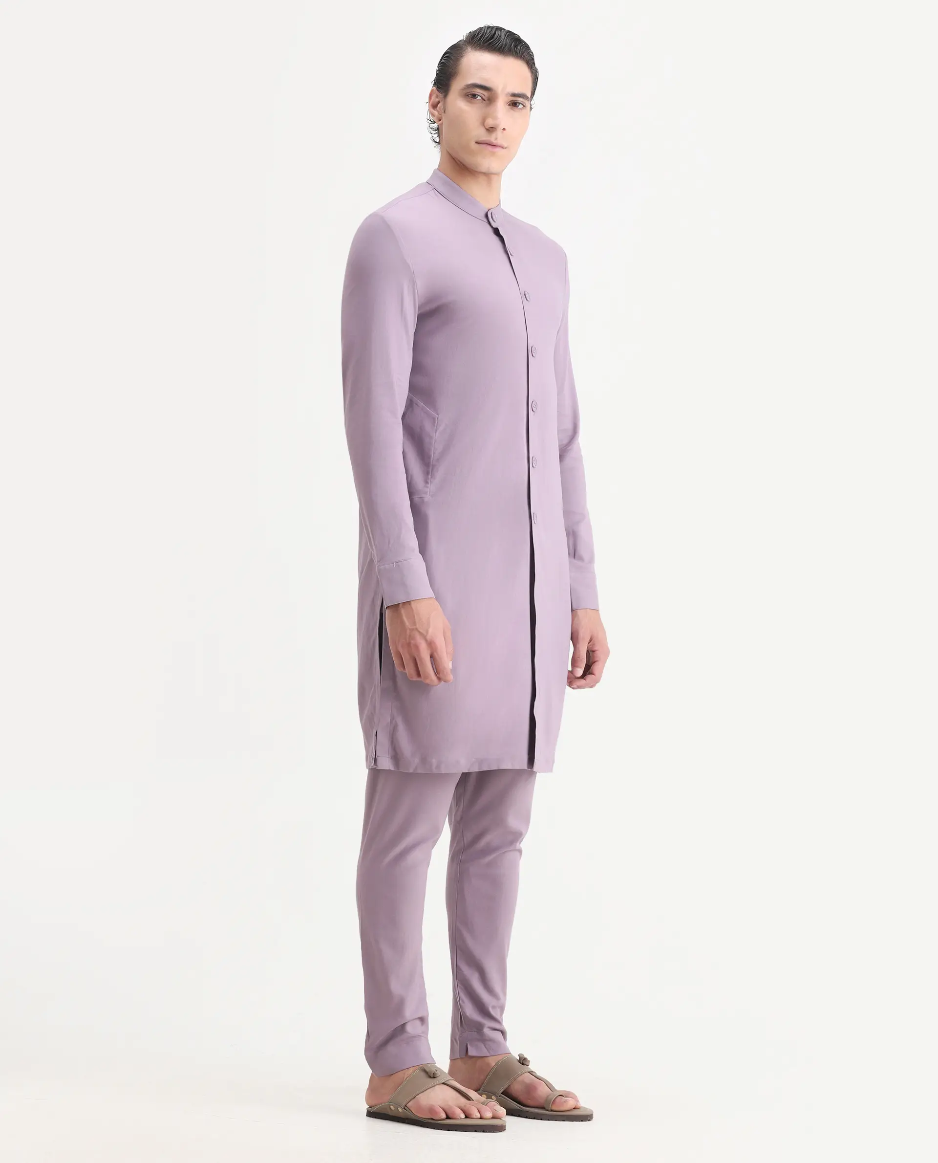 Rare Rabbit Men's Medop Pastel Purple Viscose Plain Slim Fit Pajama - Image 5