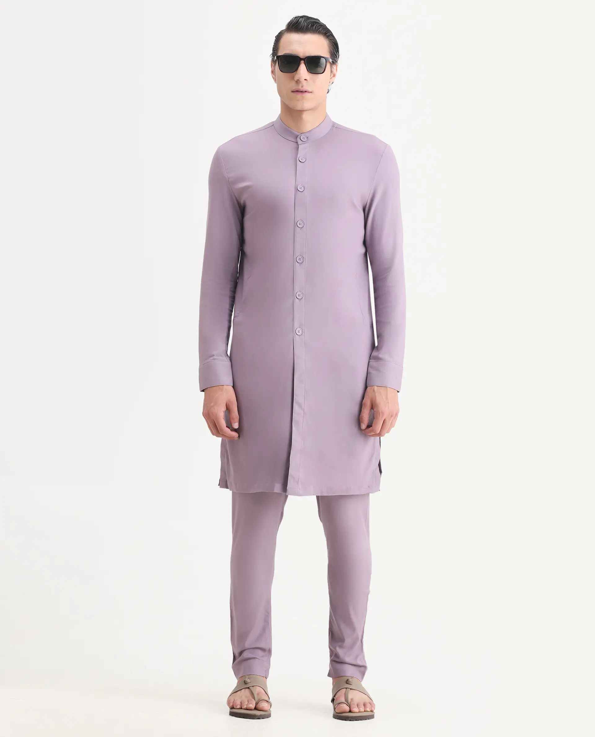 Rare Rabbit Men's Medop Pastel Purple Viscose Plain Slim Fit Pajama - Image 6