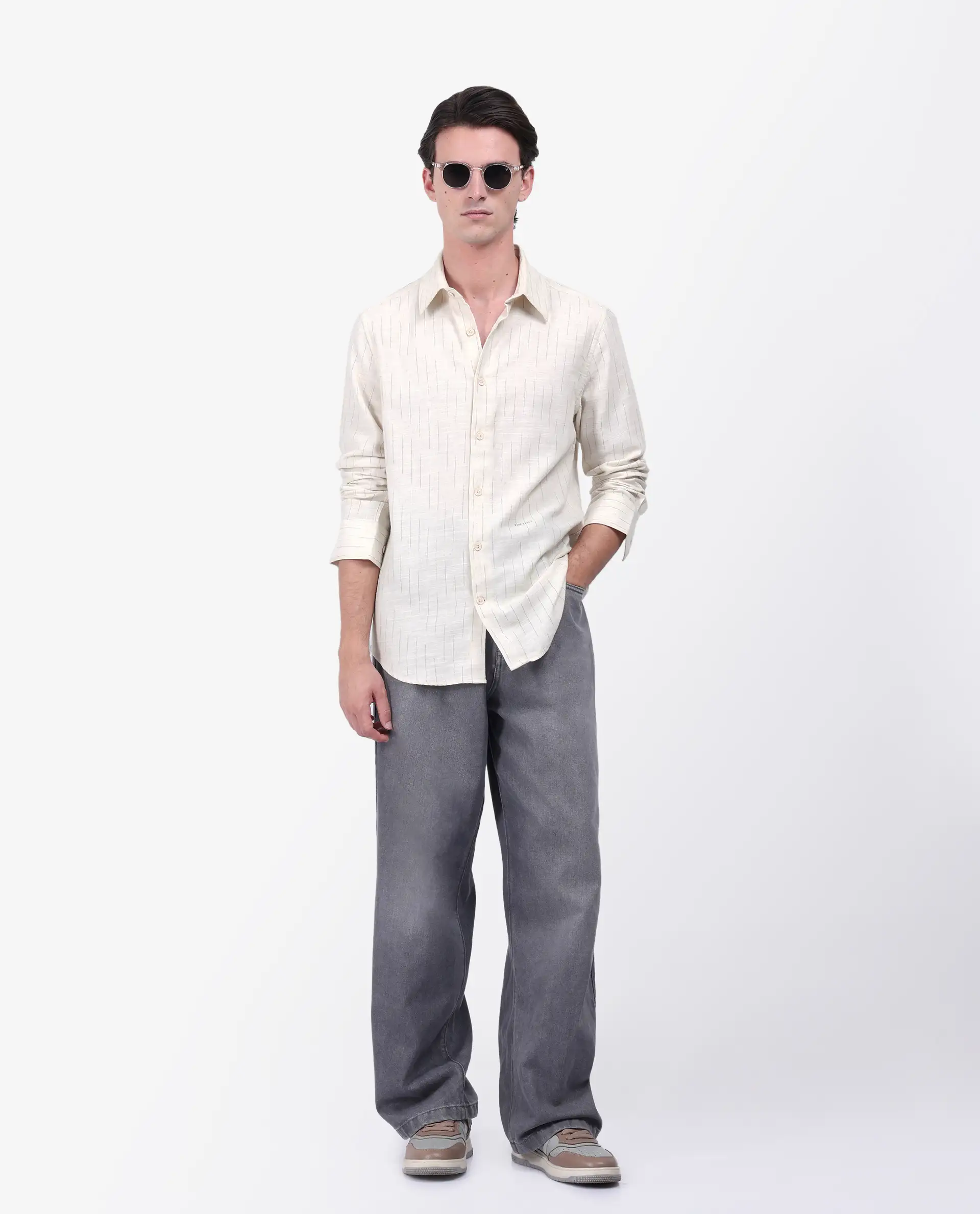 Rare Rabbit Men's Meem Beige Cotton Striped Print Regular Fit Full Sleeve Collared Shirt - Image 2