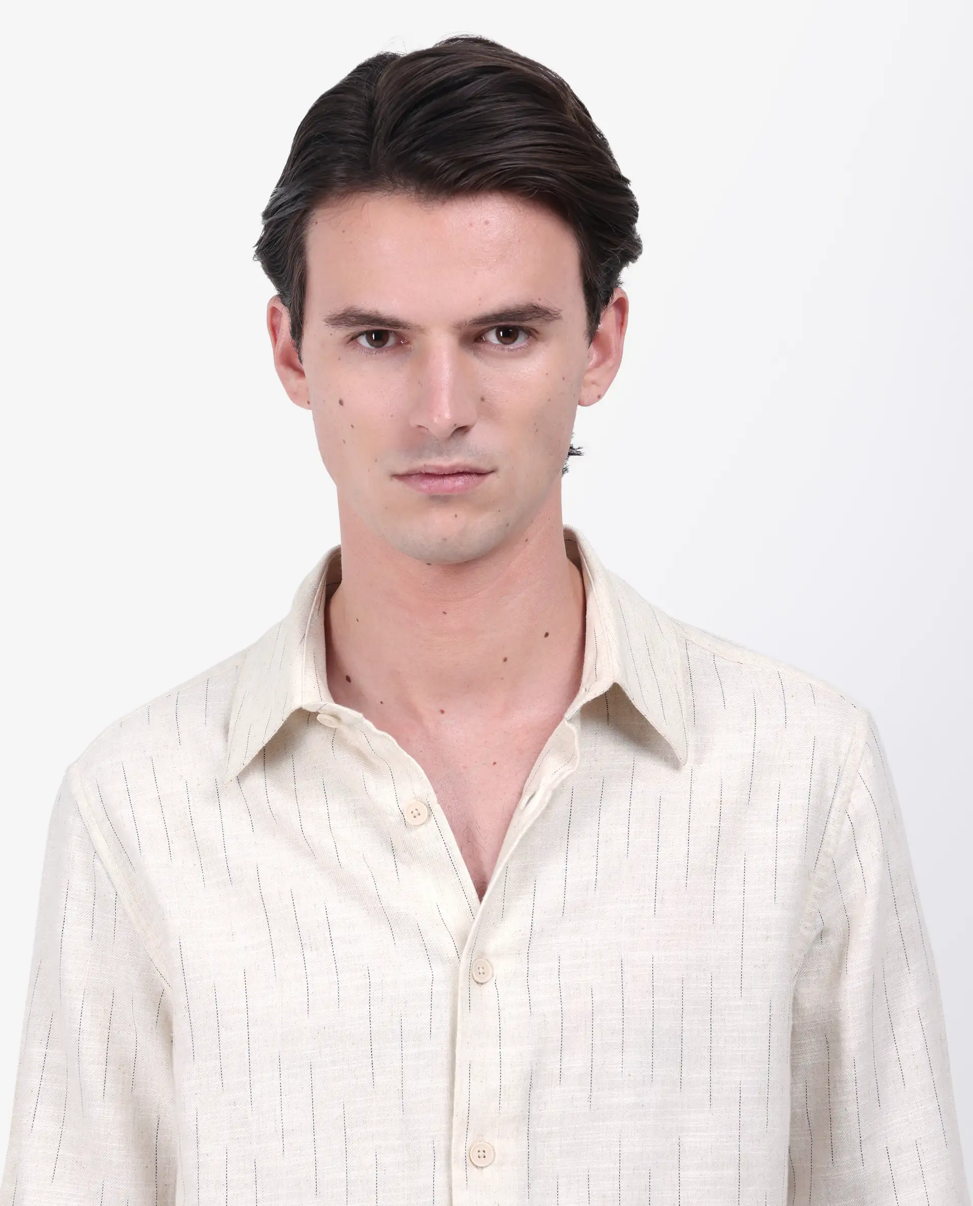 Rare Rabbit Men's Meem Beige Cotton Striped Print Regular Fit Full Sleeve Collared Shirt - Image 4
