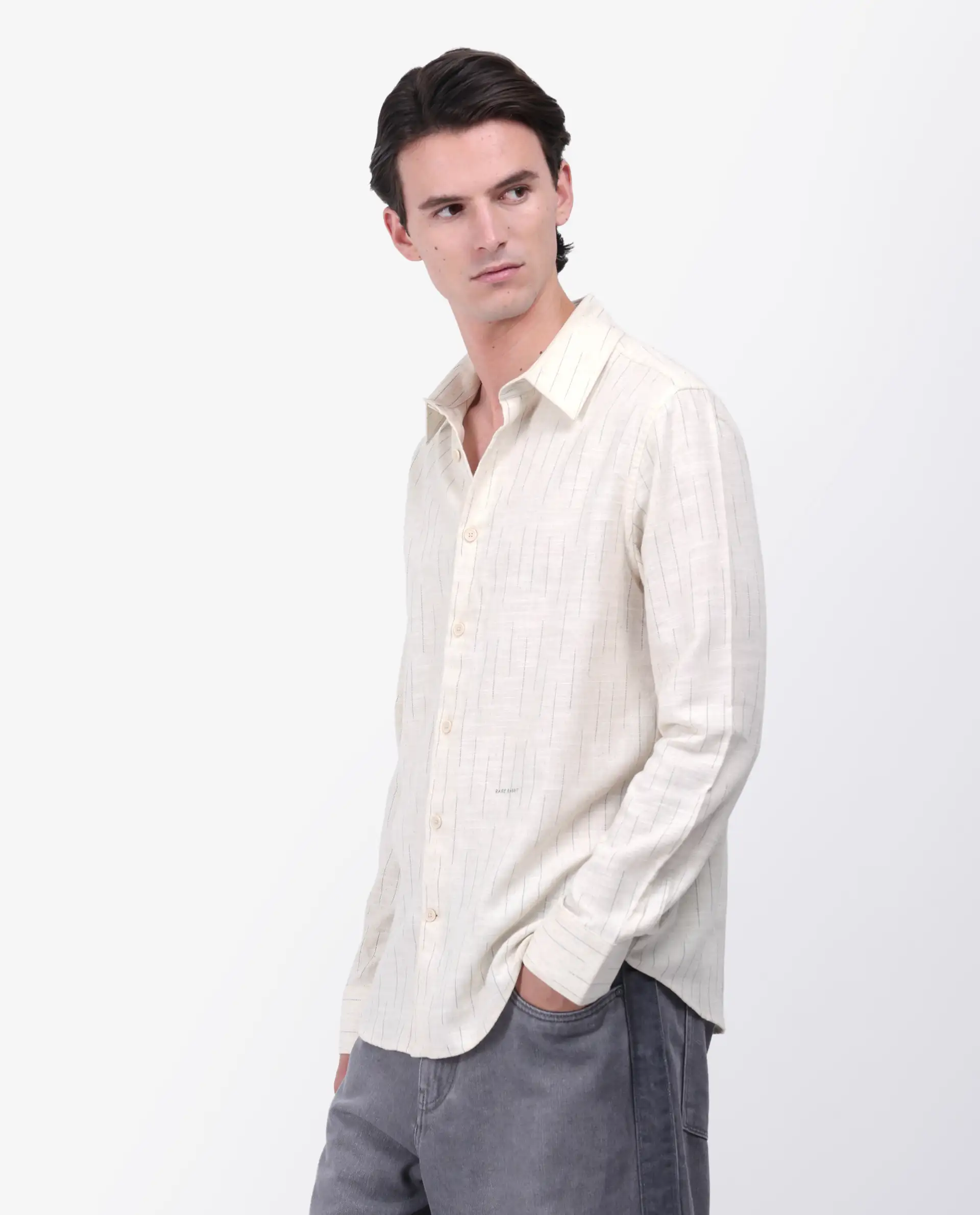 Rare Rabbit Men's Meem Beige Cotton Striped Print Regular Fit Full Sleeve Collared Shirt - Image 5