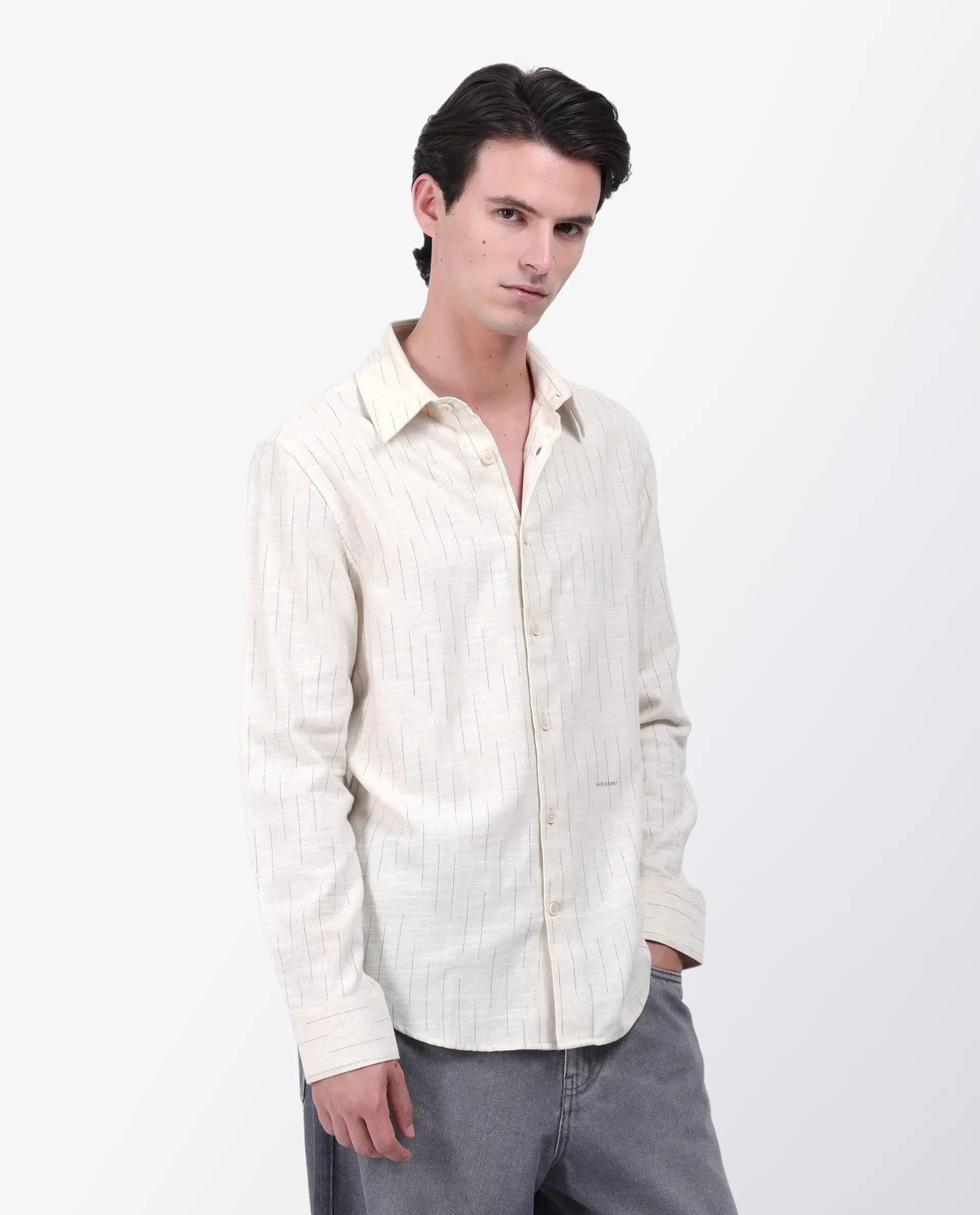 Rare Rabbit Men's Meem Beige Cotton Striped Print Regular Fit Full Sleeve Collared Shirt - Image 6