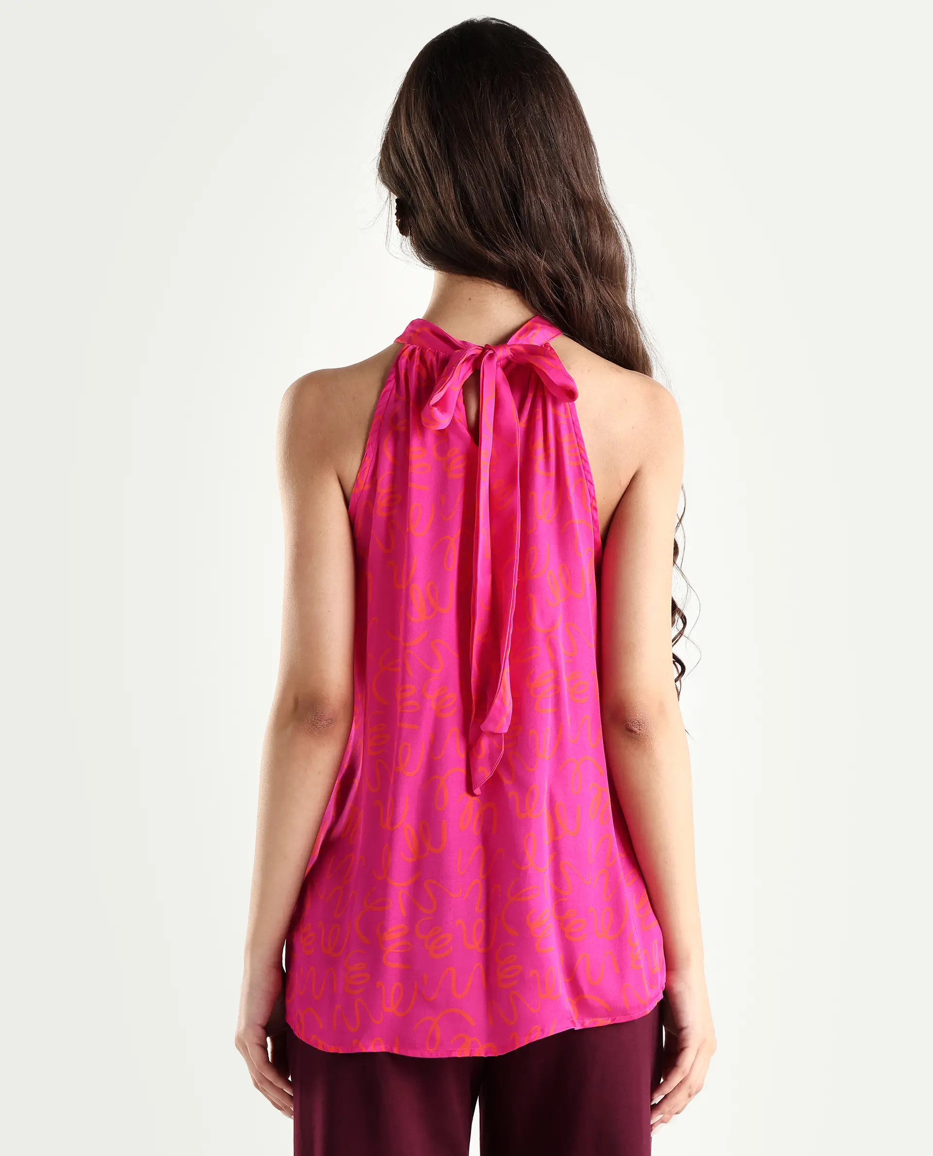 Rareism Women's Meet Pink Halter Neck Printed Sleeveless Knee Length Tailored Top - Image 7