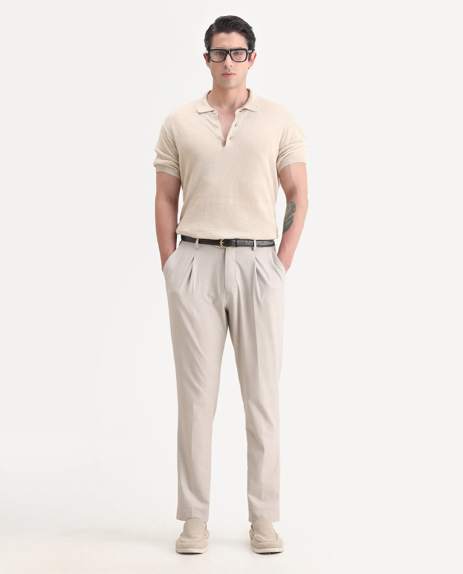 Rare Rabbit Men's Mekko-25 Beige Cotton Blend Plain Regular Fit Half Sleeve Polo - Image 2