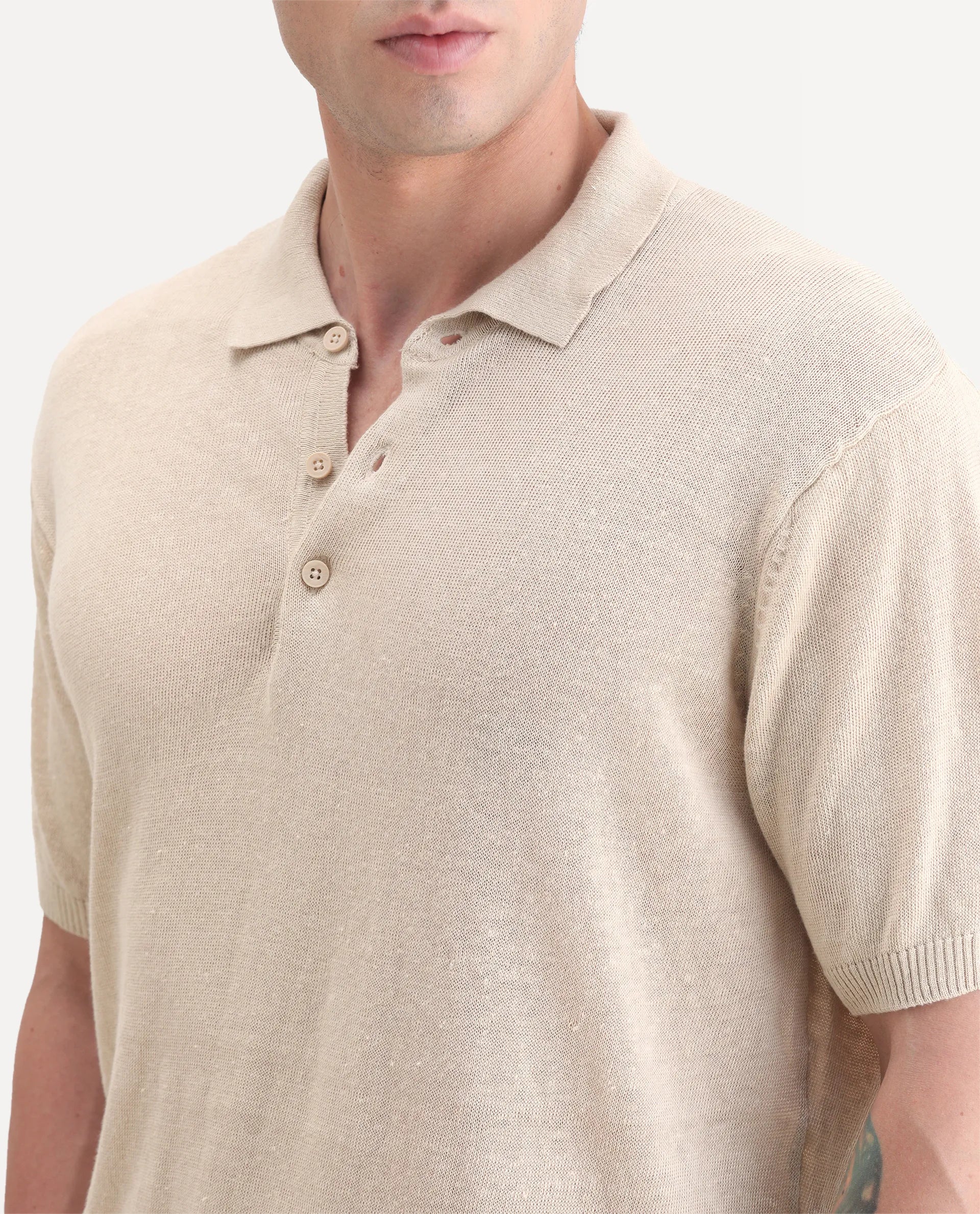 Rare Rabbit Men's Mekko-25 Beige Cotton Blend Plain Regular Fit Half Sleeve Polo - Image 3