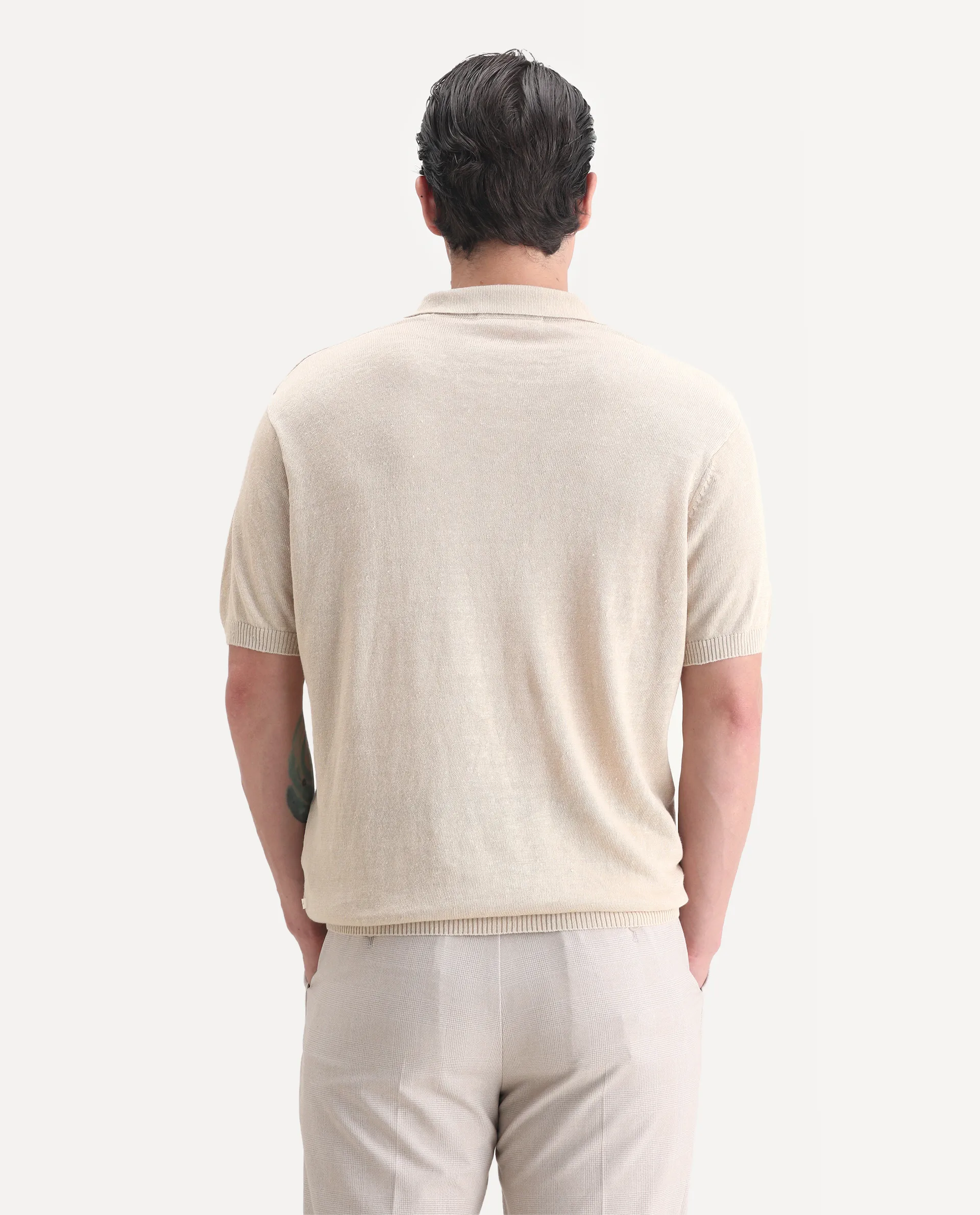 Rare Rabbit Men's Mekko-25 Beige Cotton Blend Plain Regular Fit Half Sleeve Polo - Image 6